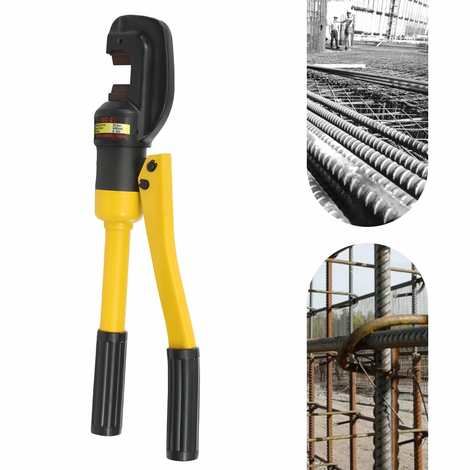 Hydrauliczny przecinak do prętów zbrojeniowych 13T ręczny – nóż do prętów zbrojeniowych 22 mm – przenośny przecinak do prętów stalowych z walizką – narzędzie na plac budowy, do metalu, elektryczności