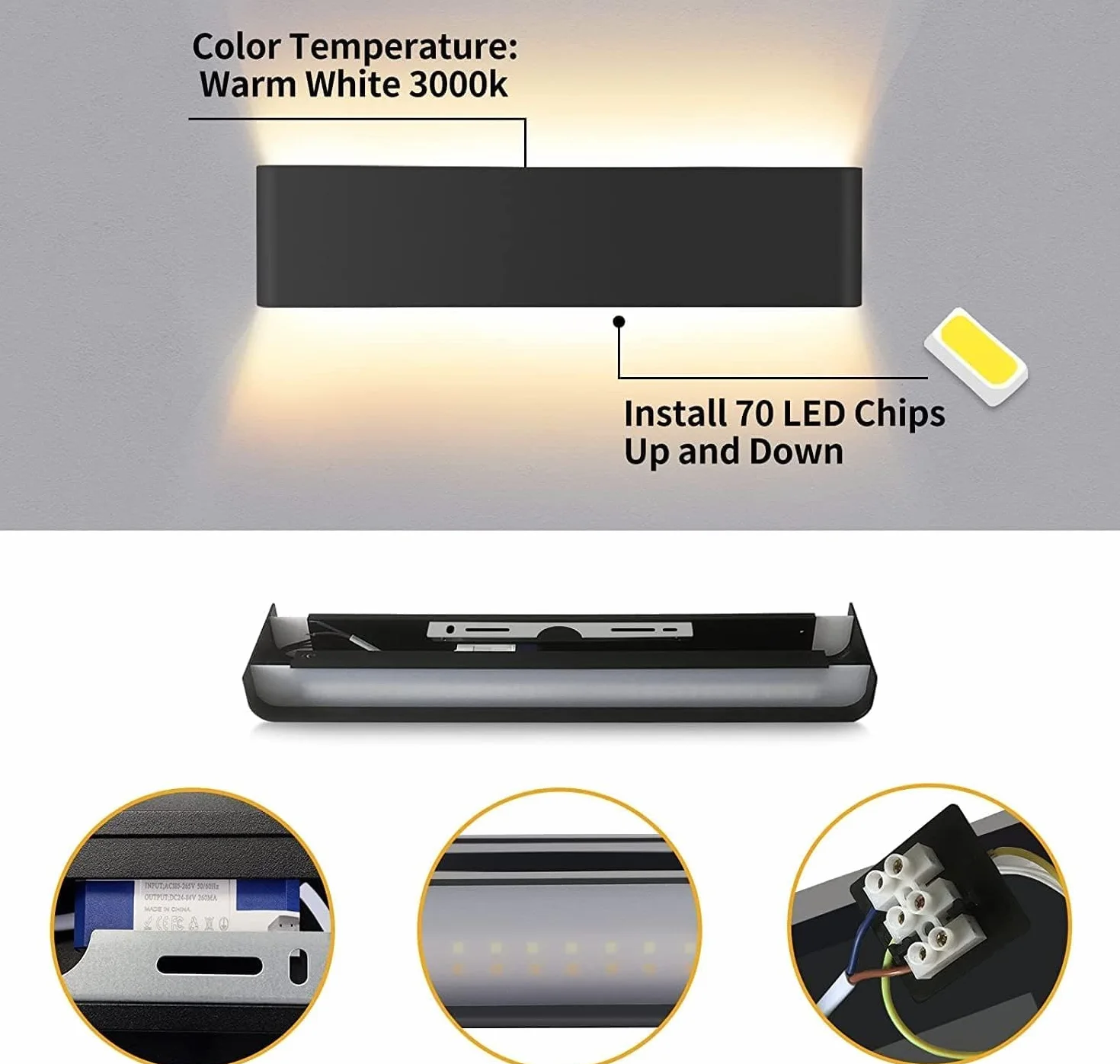 Lureshine 1 sztuki lamp ściennych LED do wnętrz,do łazienki, sypialni, na klatkę schodową, korytarza-czarny