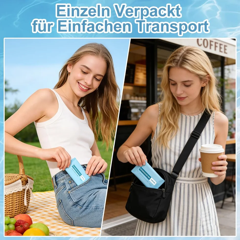 50 sztuk chusteczek odświeżających, wilgotny papier toaletowy, rozmiar podróżny, chusteczki odświeżające do twarzy i rąk, wilgotny papier toaletowy, biodegradowalny, do domu, biura, na zewnątrz