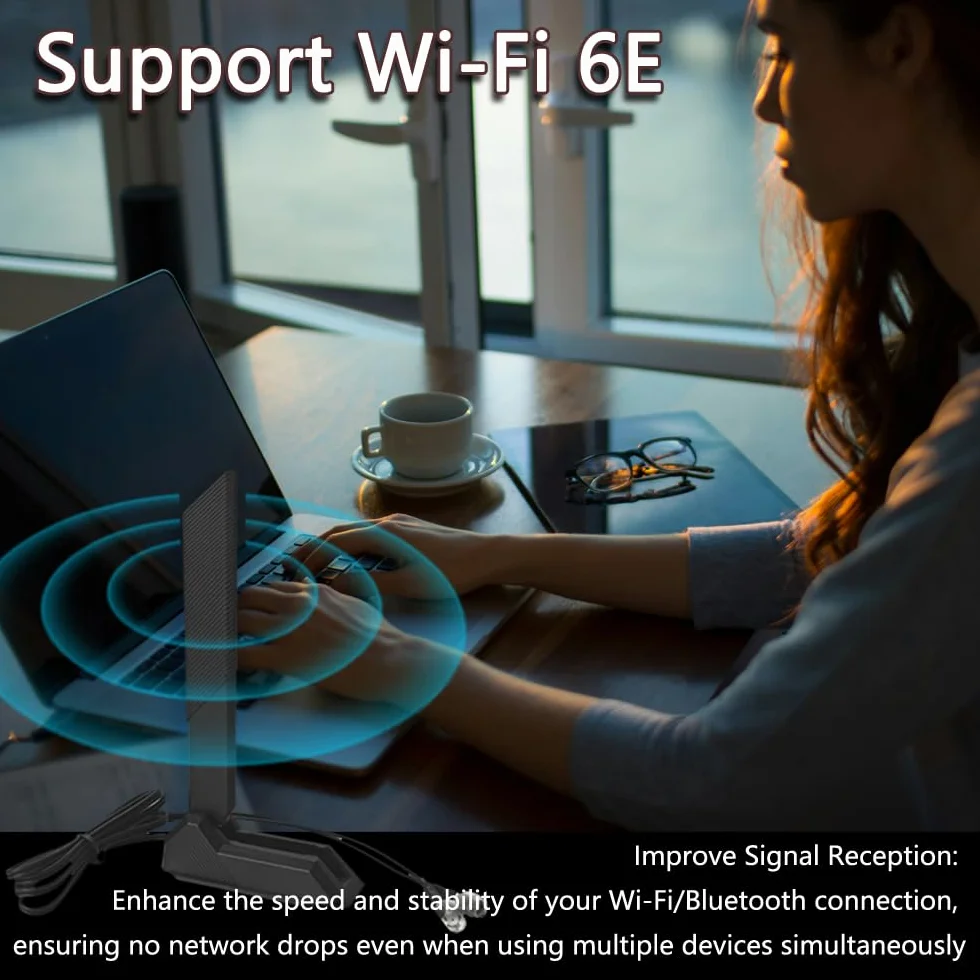 Gintai Antena WLAN PC WiFi 6E Tri-Band – 2,4 GHz/5 GHz/6 GHz, Antena WiFi 6E do routerów PC ASUS, komputerów, urządzeń do gier 2,4g/5g/5,8g/6g Wzmacniacze WLAN Podstawa magnetyczna składana (Czarna)