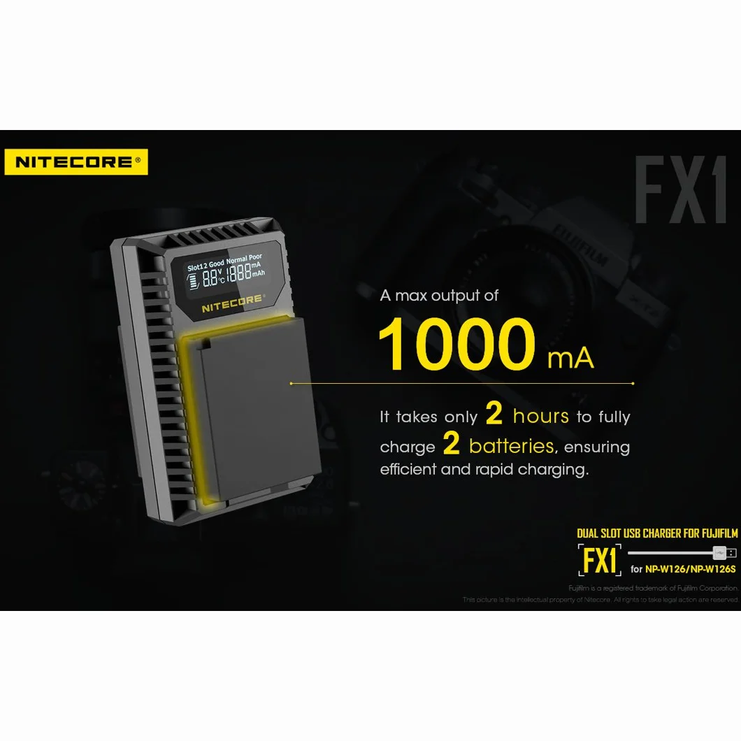 Nitecore FX1 Fujifilm W126/W126s Podwójna Ładowarka USB 2-godzinna