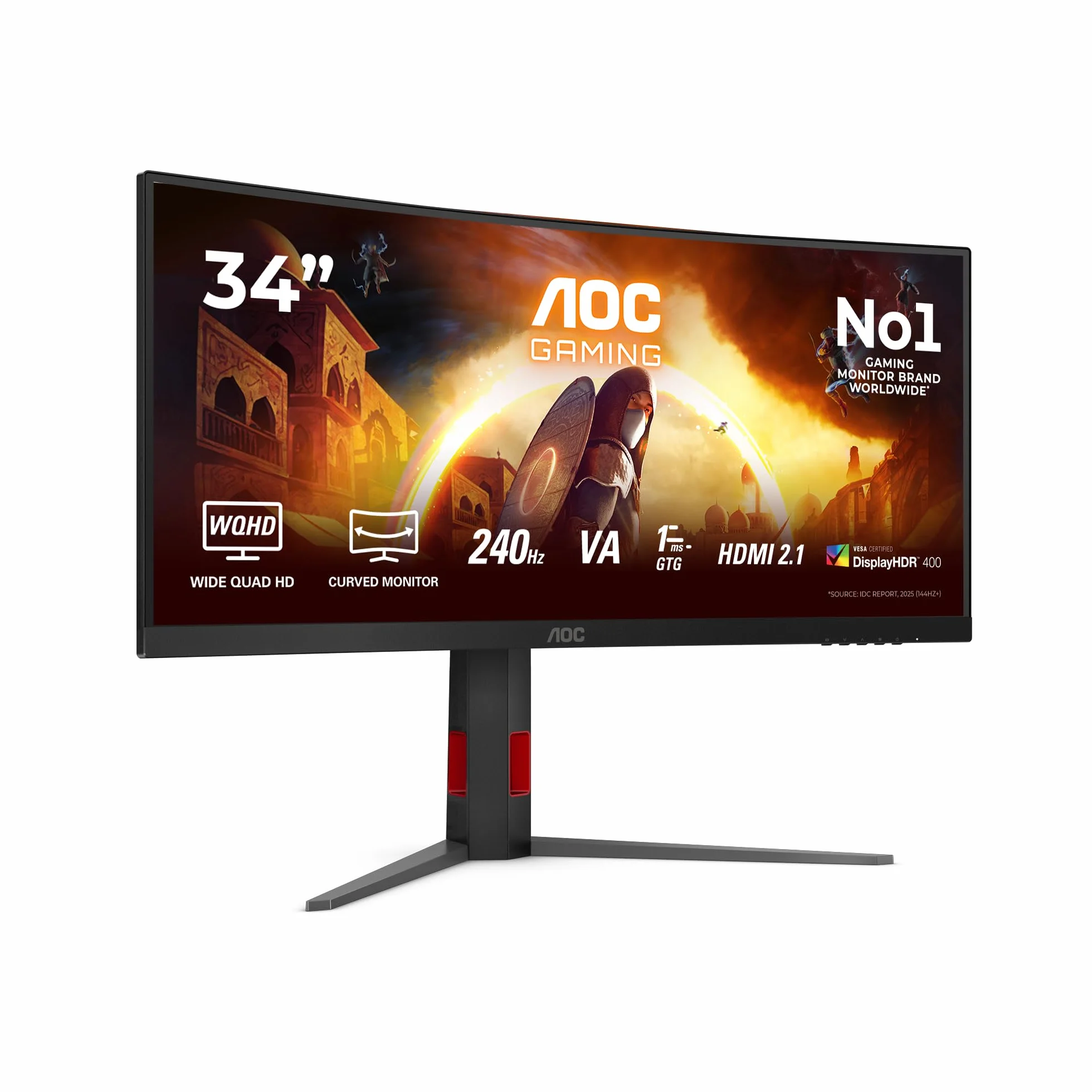 AOC Gaming CU34G4Z - 34-calowy zakrzywiony monitor WQHD, 240 Hz, FreeSync Prem., HDR400 (3440x1440, 1ms GtG, 2X HDMI 2.1, 1x DisplayPort 1.4, Hub USB) Czarno-czerwony
