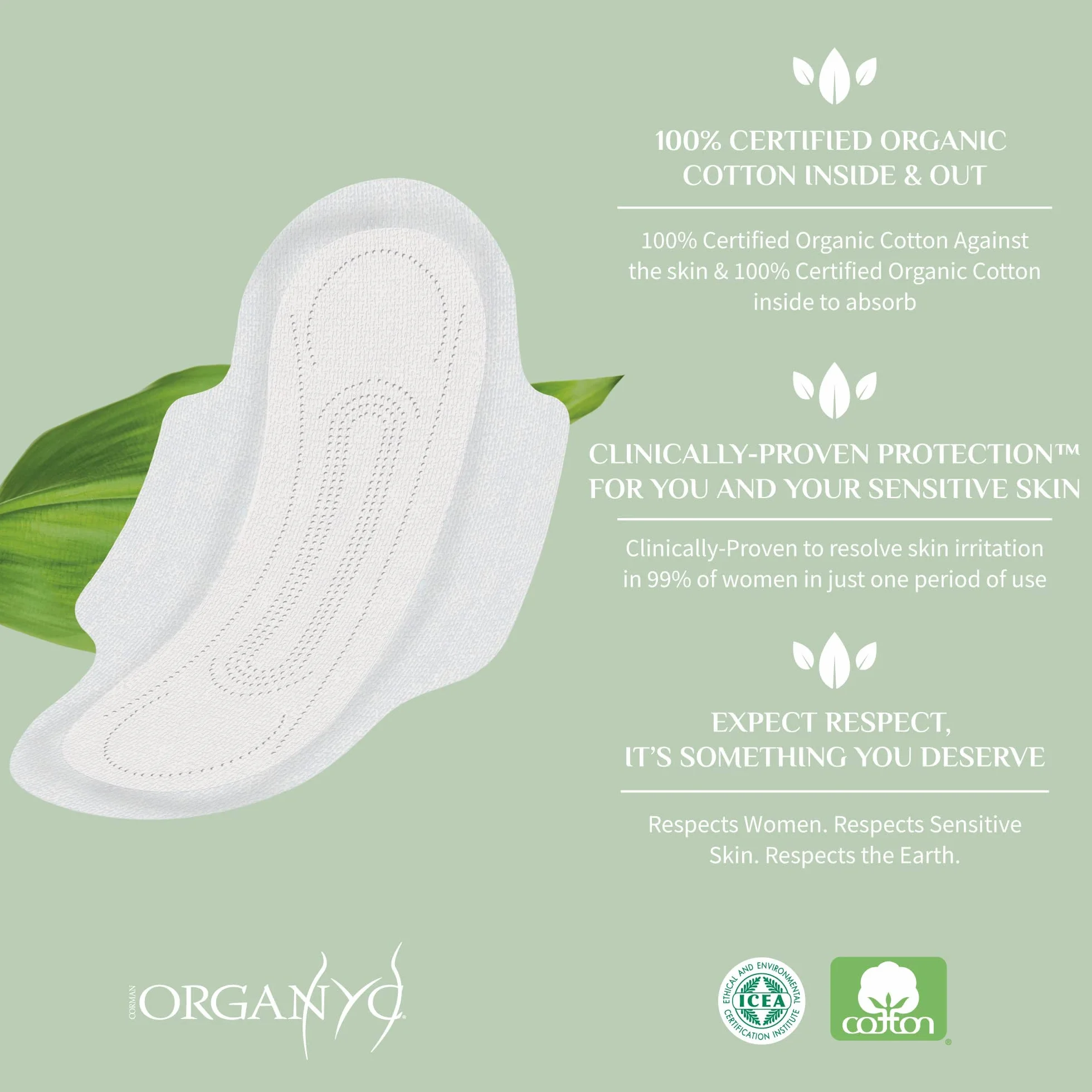 Organyc, Podpaski ze 100% organicznej bawełny certyfikowanej do stosowania podczas krwawienia intensywnego - 1 opakowanie zawiera 10 sztuk
