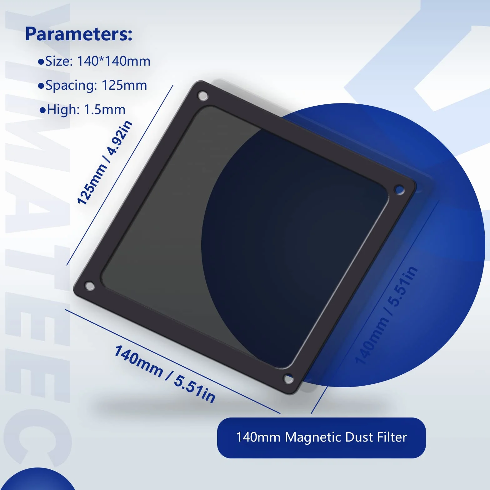 Magnetyczny Filtr Przeciwpyłowy Nylonowy 140x140 mm 2 szt. Czarny do Obudowy Komputera PC
