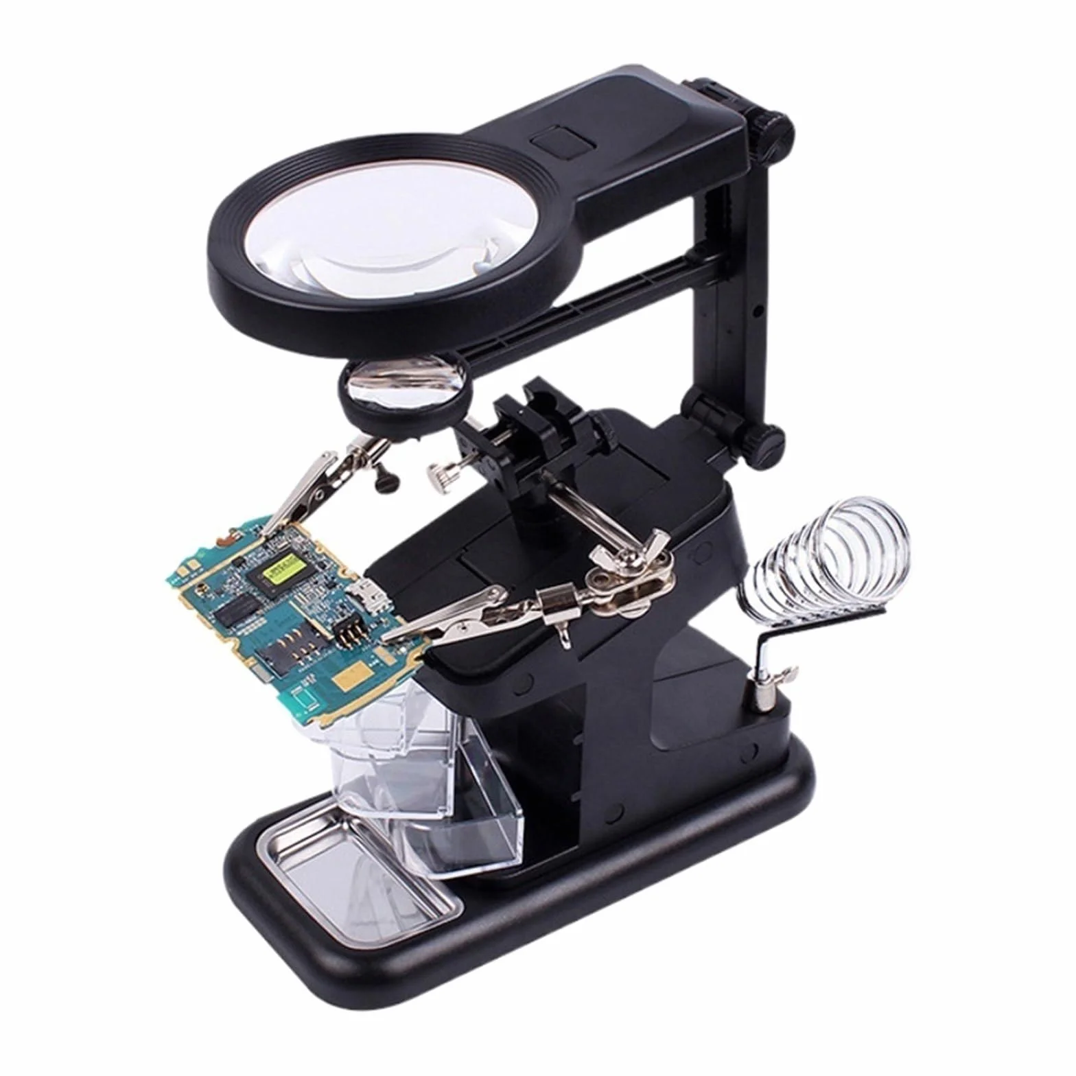 Pomoc do lutowania Third Hand, Lupa LED 3X 4,5X z klipsami, zasilana przez USB, regulowane ramiona
