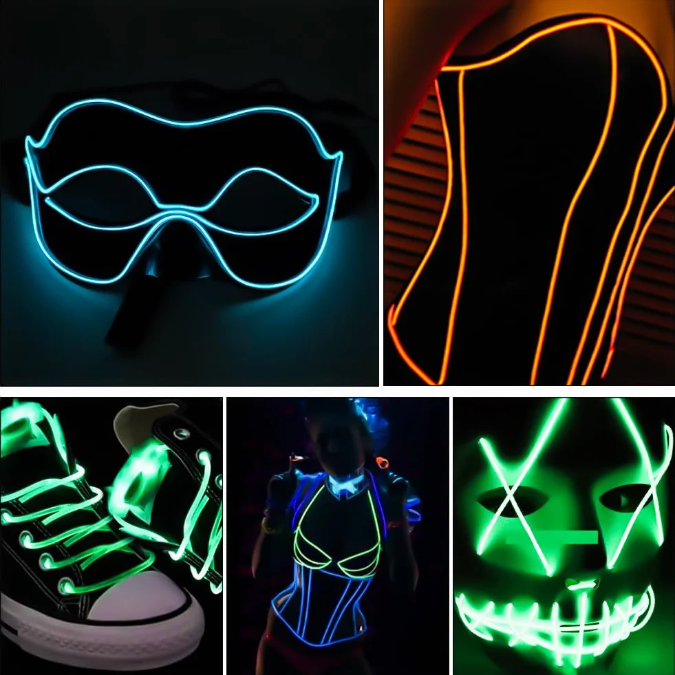 Joycabin EL przewód świetlny 5 x 1 m, neonowy wąż świetlny, przenośny, neonowy, świecący na imprezy, karnawał, Halloween, do dekoracji kostiumu (biały)