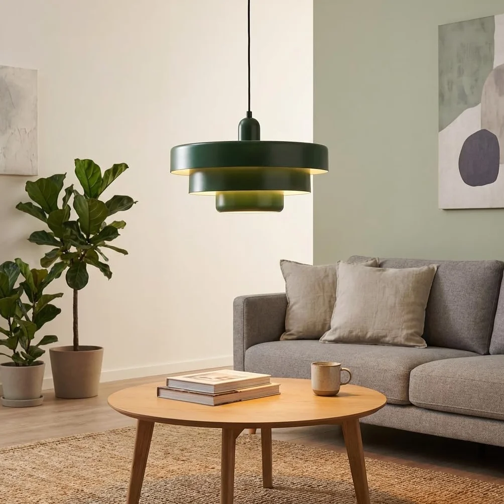 BARCELONA LED Lampa Wisząca MACARRON Zielony 3-Poziomowa, Metal Żelazo, Styl Bauhaus Minimalistyczny, Pośrednie Oświetlenie Bez Oślepiania, Klasyczna Vintage Nowoczesna Luksusowa E27