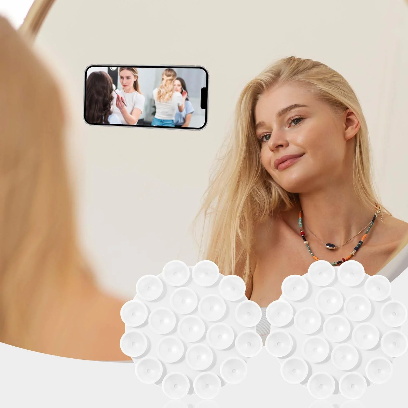 2 silikonowe przyssawki uchwyt na telefon, samoprzylepne, antypoślizgowe lusterka, uchwyt na telefon komórkowy do nagrywania filmów i selfie pod prysznic (biały)