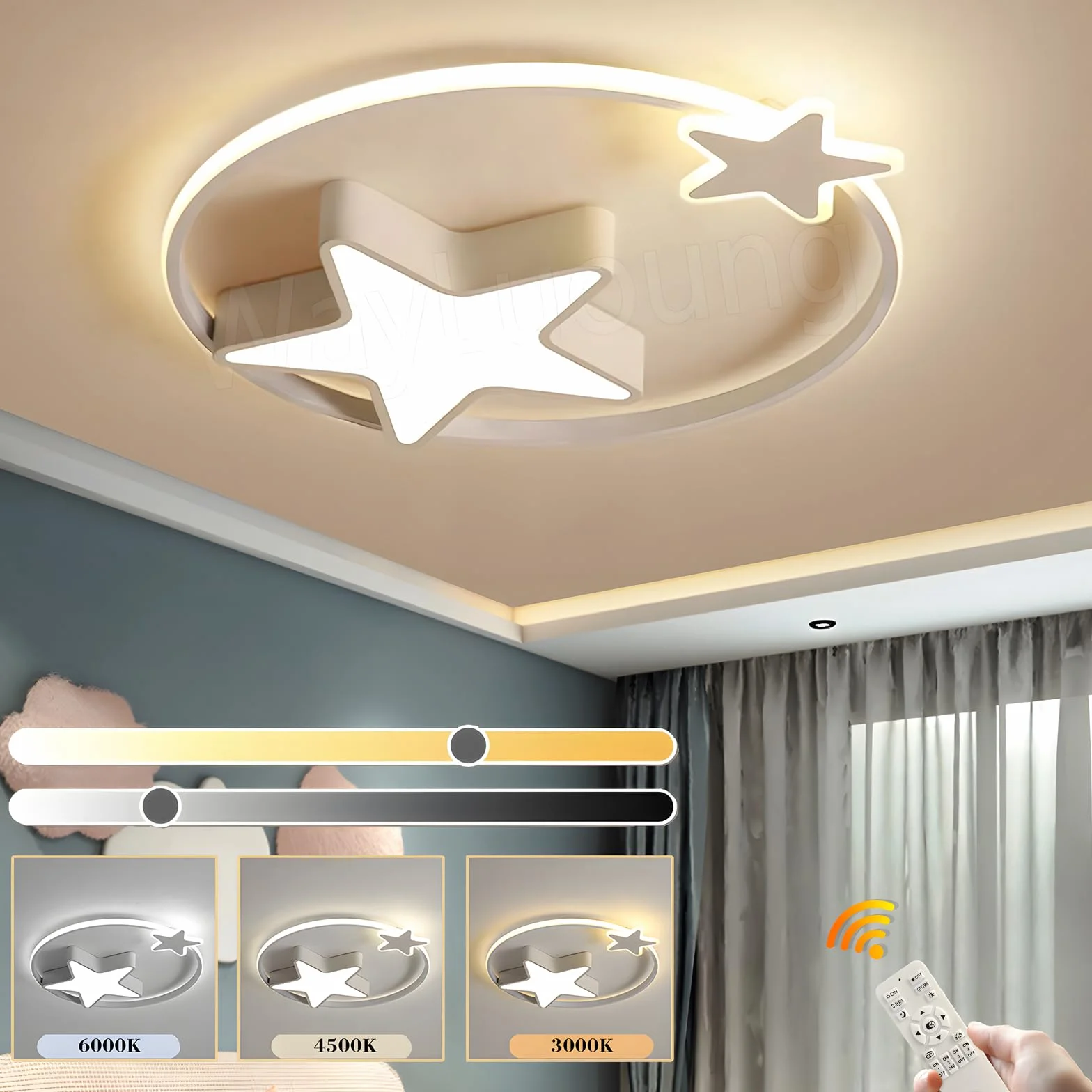 Biała Lampa Sufitowa LED | Nowoczesna Okrągła Lampa Dziecięca | Gwiazda Gwiaździste Niebo Dzieci Światło | Ø55cm 48W | Możliwość Przyciemniania Za Pomocą Pilota | Pokój Dziecięcy Chłopcy Dziewczęta