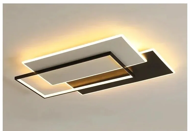 Nowoczesna lampa sufitowa LED do salonu, dekoracja wnętrz do domu, pilot zdalnego sterowania, sypialnia dziecięca, lampa do jadalni (czarna 90 x 60 cm, biała)