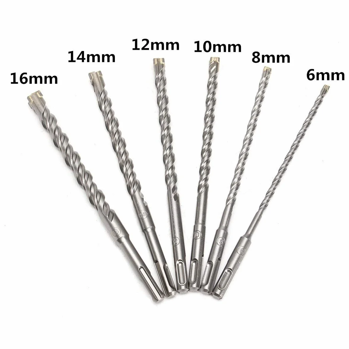 Zestaw wiertła obrotowego SDS Plus， 6 szt. Wiertła do muru SDS-Plus 210 mm Końcówka węglikowa 6-16 mm do betonu marmurowego