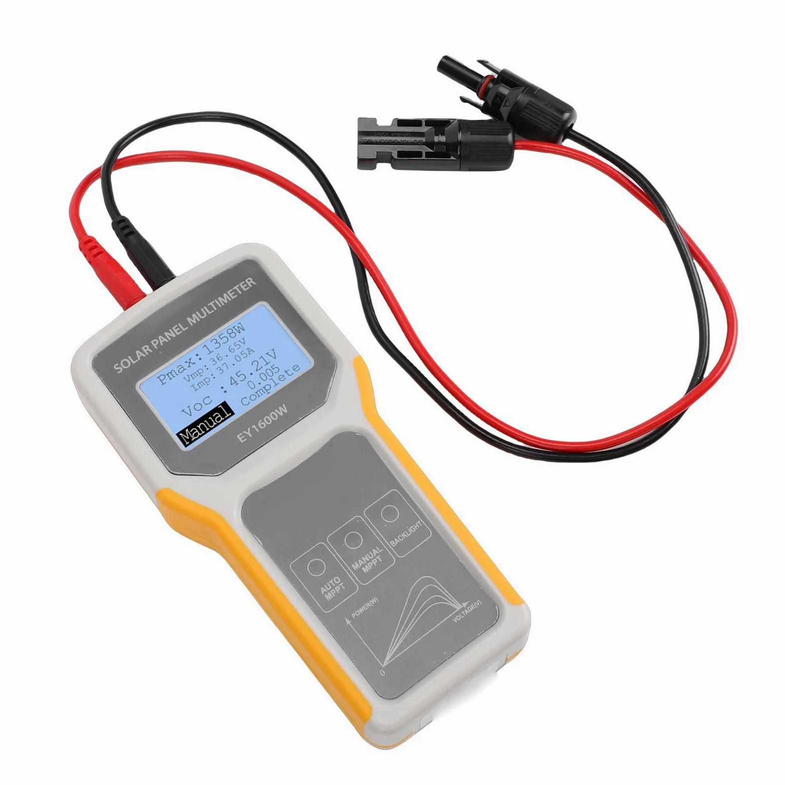 Tester paneli słonecznych Mavaol, multimetr fotowoltaiczny MPPT, 5-1600 W, 0-60 A, przenośne narzędzie do rozwiązywania problemów z danymi paneli fotowoltaicznych
