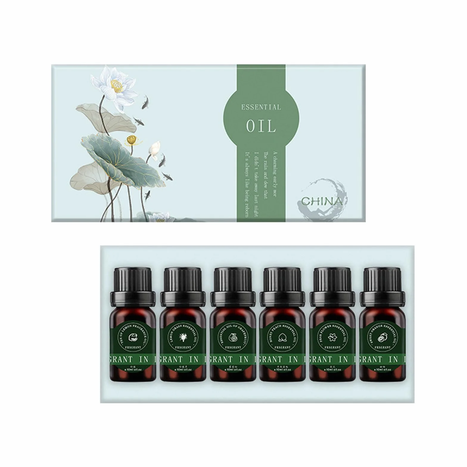 Bolosa Zestaw 6 olejków eterycznych, słodka pomarańcza, trawa cytrynowa, grejpfrut, kwiat gruszki, półdojrzała brzoskwinia 10 ml