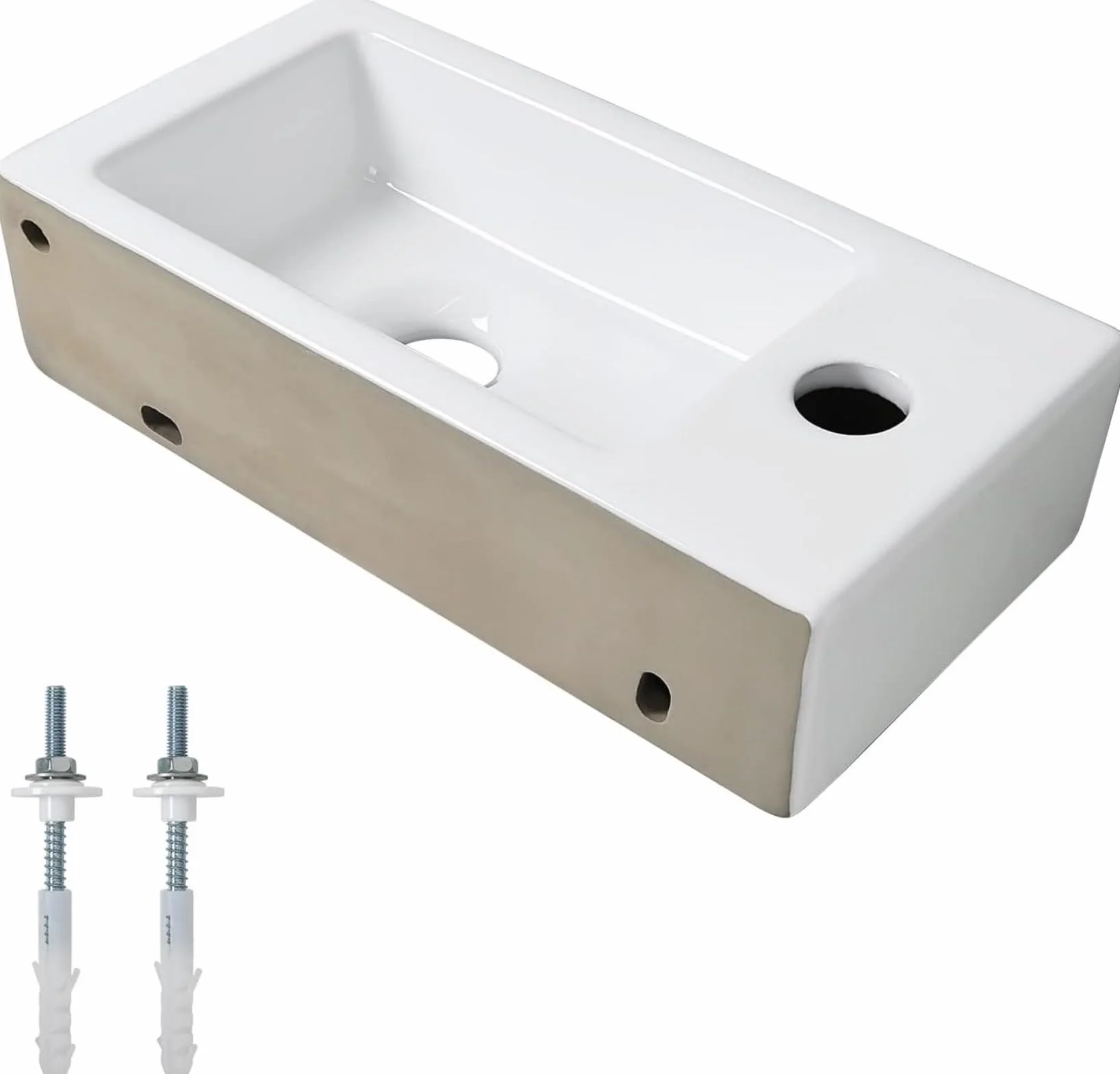 Ibergrif Prostokątna ceramiczna umywalka z 1 otworem na kran 376×188×93 mm biała