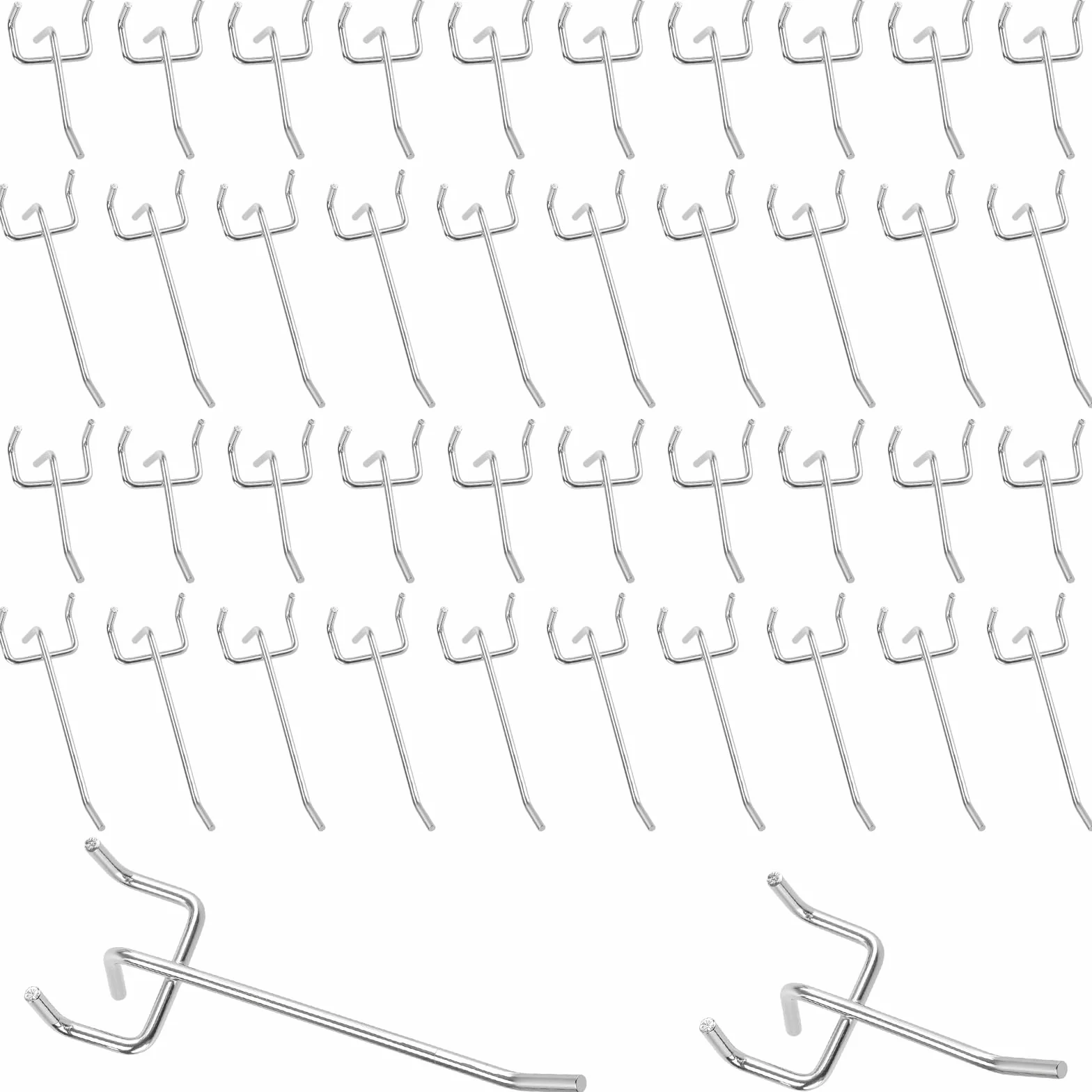 120 sztuk haczyków do ściany perforowanej, 5 cm i 10 cm, haki do ściany perforowanej, 3 mm, ściana narzędziowa, haki do ściany z otworami, pojedynczy hak do tablicy wtykowej, ściany, srebrne
