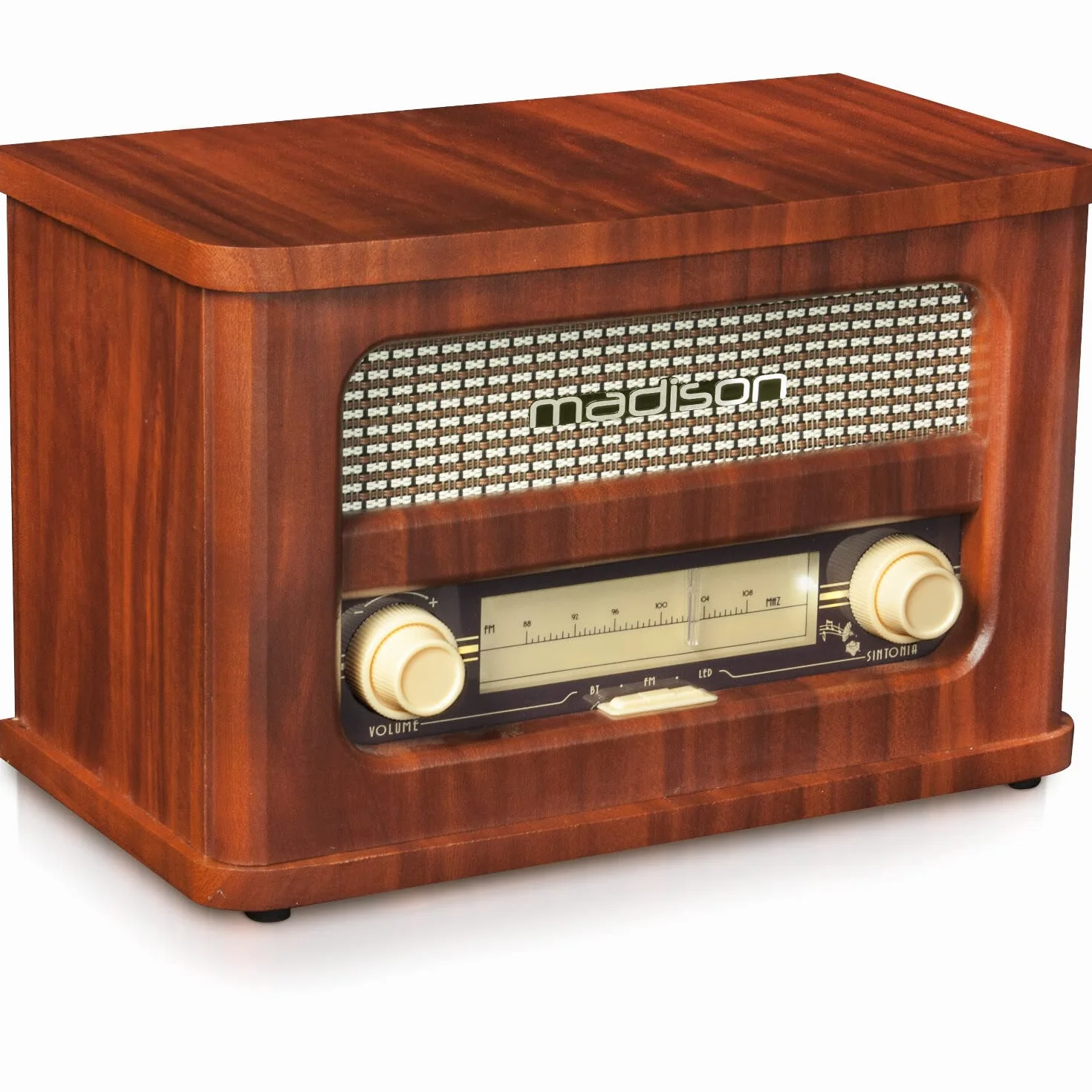 Madison MAD-RETRORADIO Vintage Radio Bateryjne FM Bluetooth AUX-IN 10W Wykończenie Drewniane