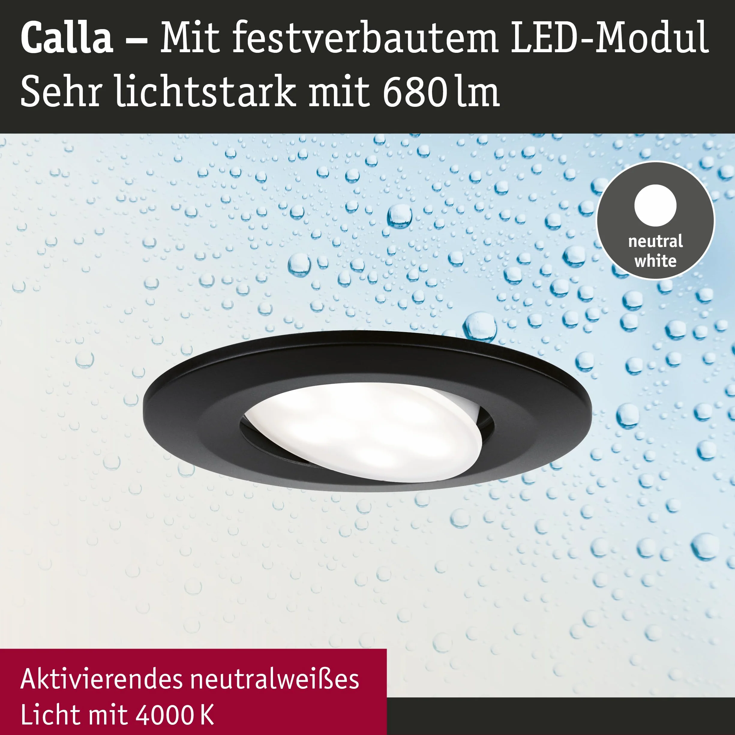 Paulmann 92461 LED oprawa wpuszczana Calla okrągła 1x6W IP65 neutr. biały, refl. wpuszcz., czarny matowy, wychylna, spoty, tw. szt., l. wpuszcz. 4000K