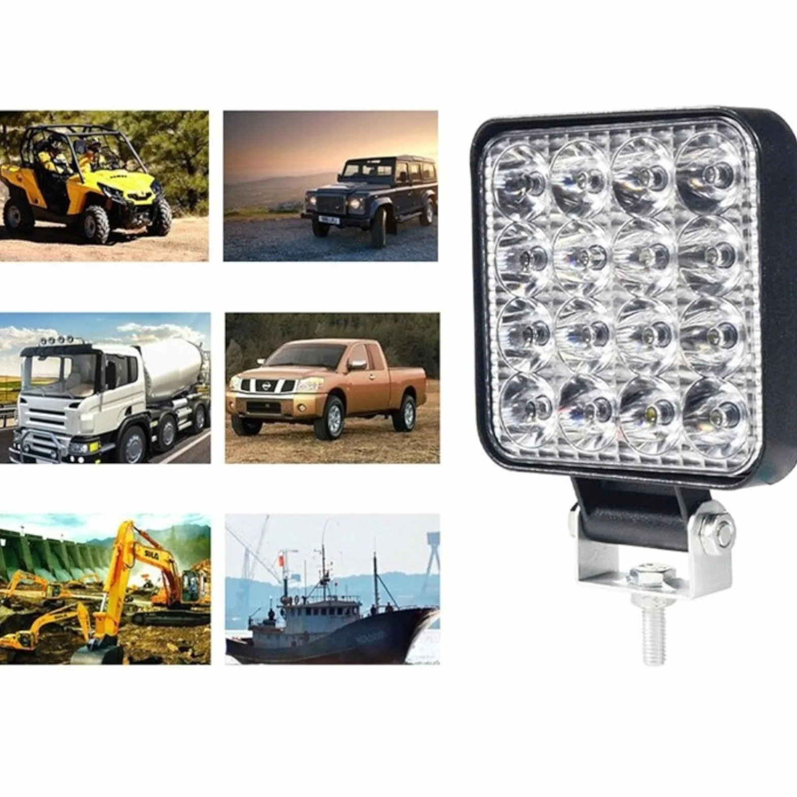 Retoo Reflektor Roboczy 16 LED 48W 12V o mocy 8000lm do montażu powierzchniowego i przykręcanego, Oświetlenie bliskiego zasięgu, Szperacz, Lampa do ciągnika, koparki, Off-Road, Czarny