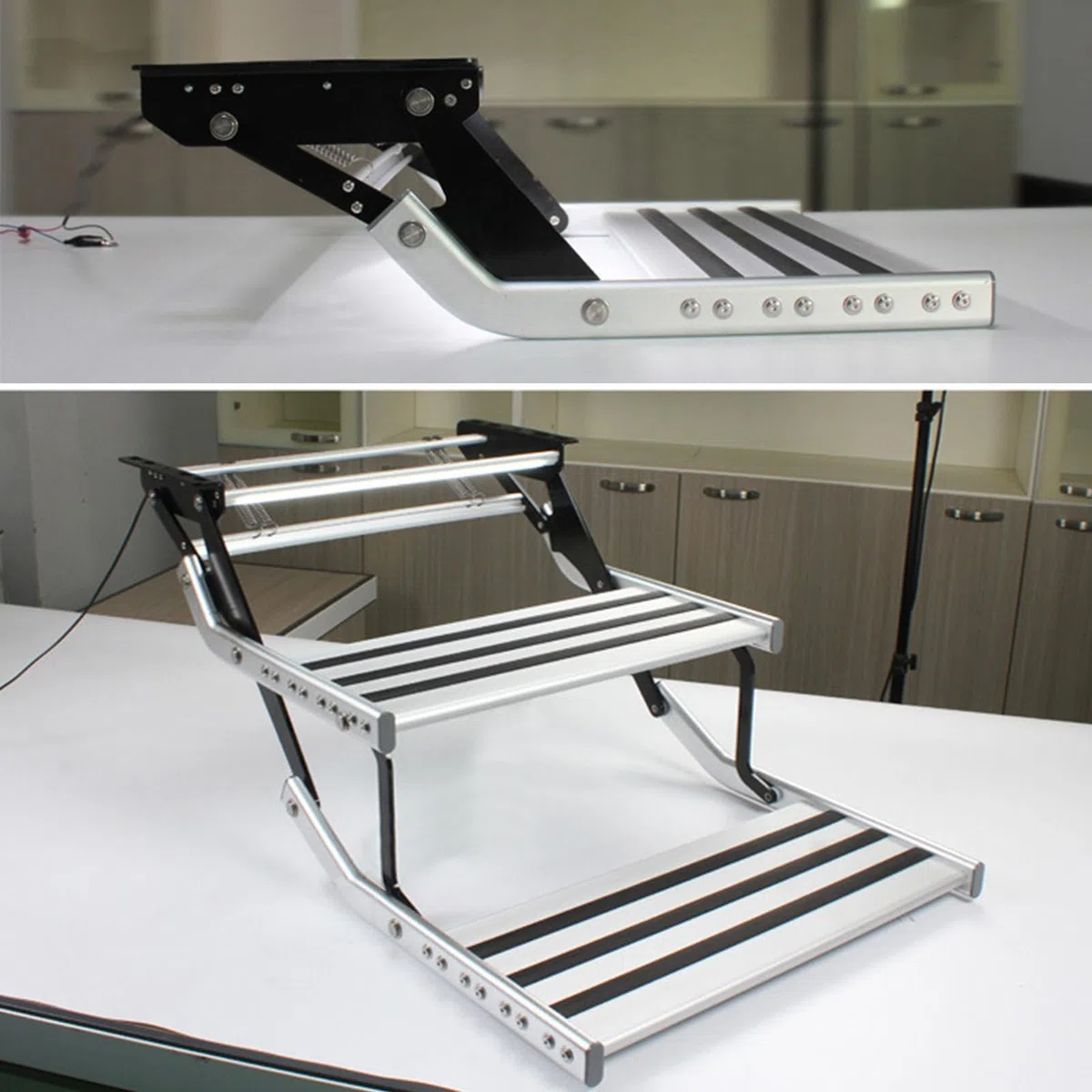 Wytrzymały składany stopień do kampera ze stopu aluminium ze światłem LED – trwałe schody do przyczep kempingowych i przyczep podróżnych
