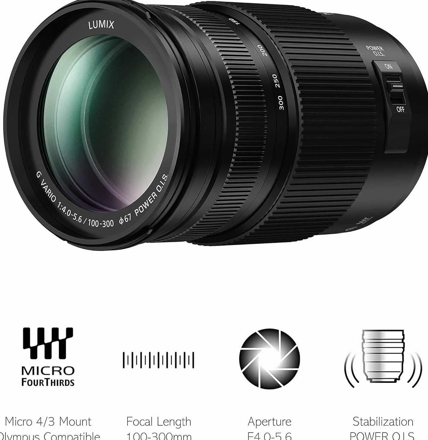 Panasonic LUMIX G VARIO teleobiektyw zmiennoogniskowy 100-300mm F4.0-F5.6 filtr φ67mm micro 4/3 czarny