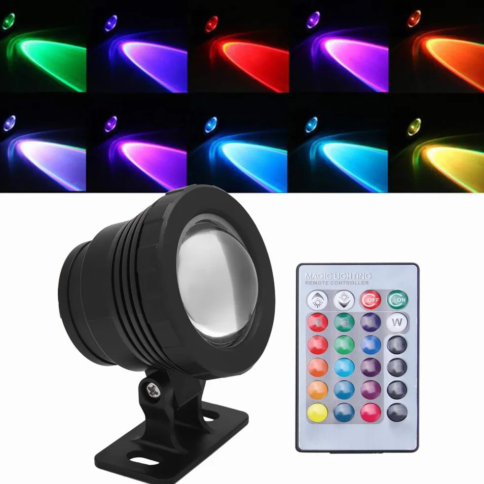 Podwodne światło LED RGB, Zdalnie Sterowany Wodoodporny Reflektor LED RGB do Zewnętrznego Reflektora Ogrodowego, Fontanny Krajobrazowej (Aluminium pokryte czarnym tworzywem