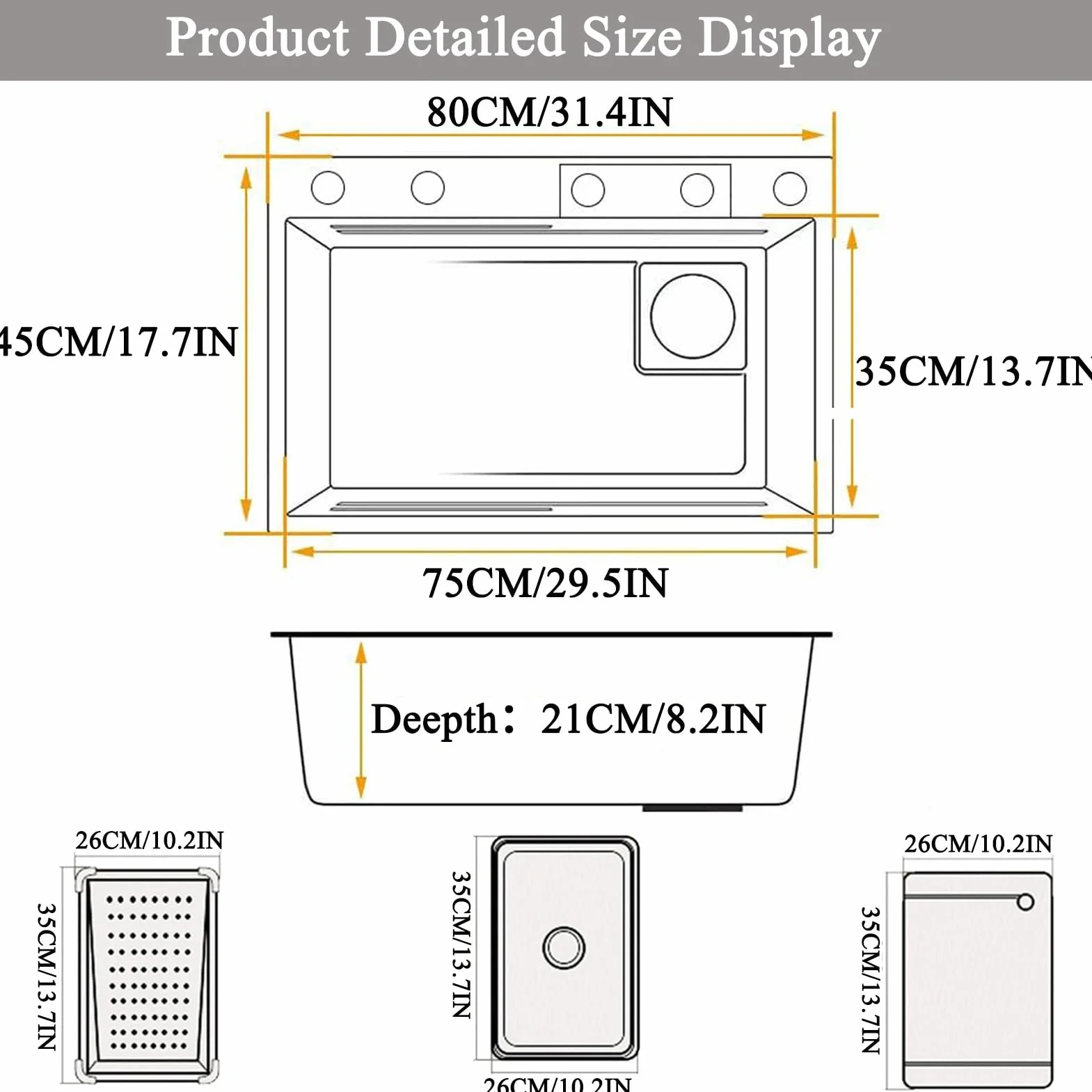 Waterfall Kitchen Sink Stainless Steel Top Mount Sink Black Nano Single Bowl Sink Multifunctional Workstation Sink With Pull-out Faucet, Glass Cup Washer, Drain Basin, Drainage Assembly(80x45x22cm)
