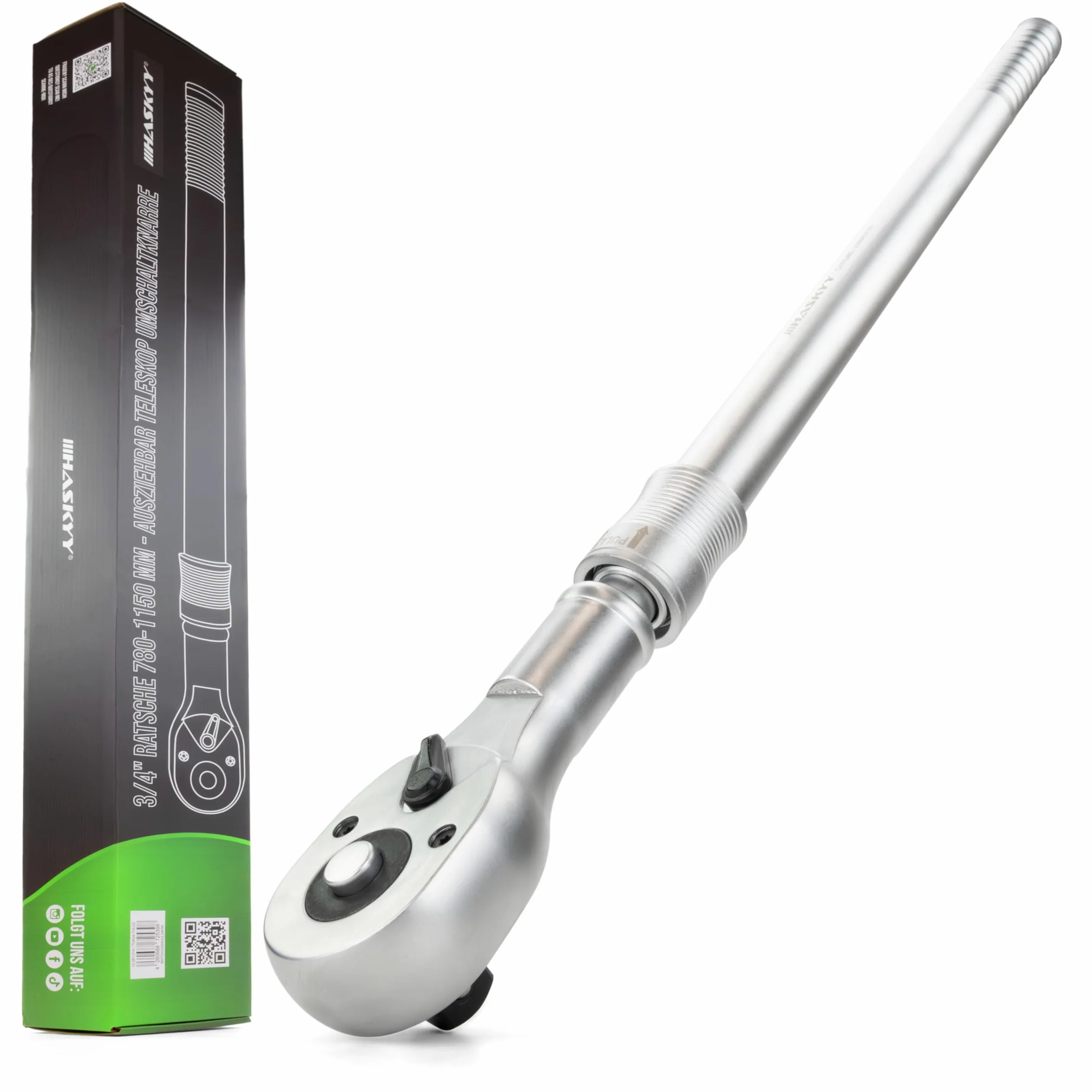 HASKYY Grzechotka teleskopowa 3/4" XXXL 78-115 cm wysuwana 8-stopniowa grzechotka z grzechotką, długa grzechotka z grzechotką, moment obrotowy 1412 Nm