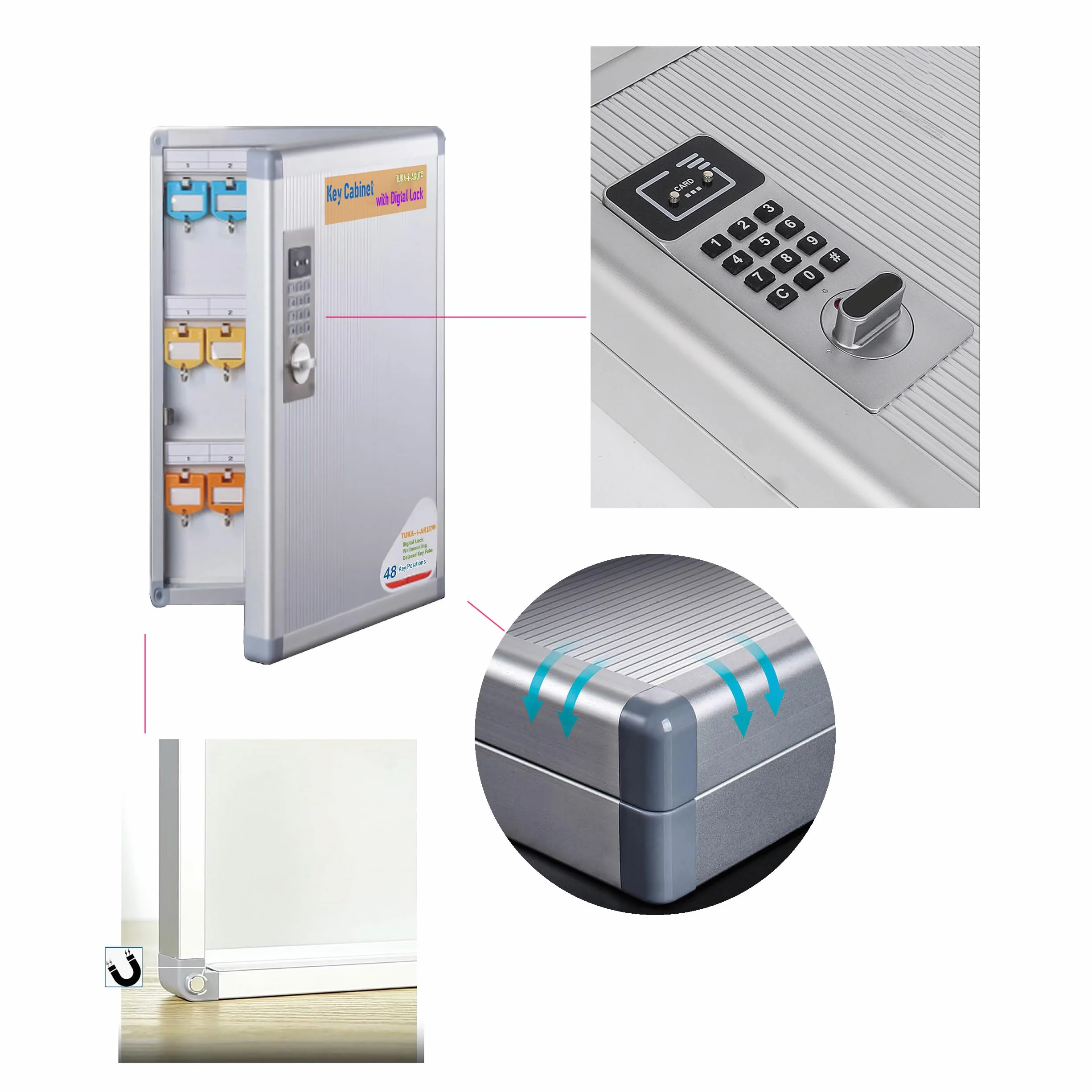TUKA-i-AKUT TKD8651-48 Szafka na Klucze 48 Haczyków Zamek Elektroniczny Metalowa Skrzynka Montaż na Ścianie