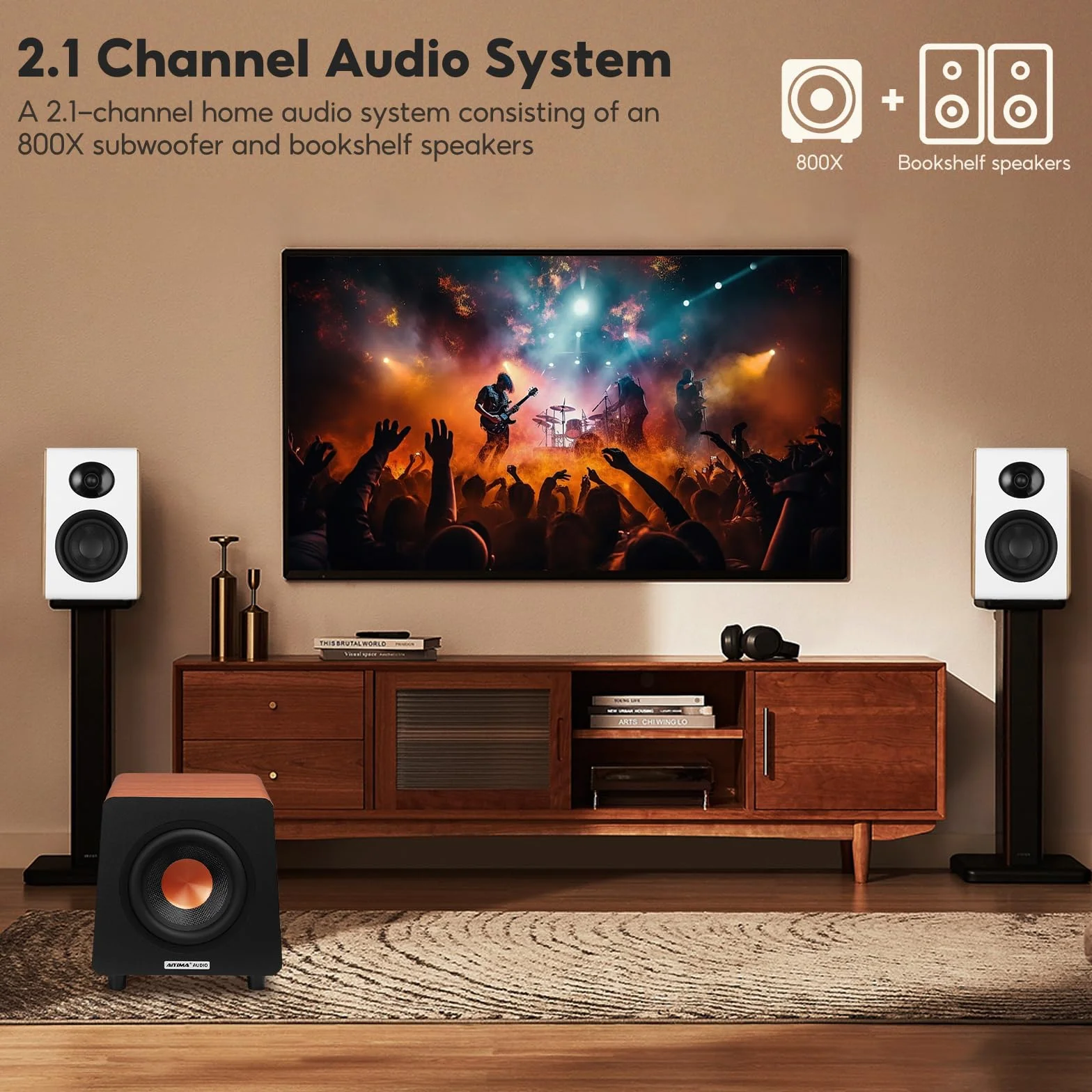 AIYIMA 800X 8-calowy subwoofer, niesamowicie głęboki bas i zasilany subwoofer głośnik niskotonowy wzmacniacz głośnika do kina domowego, wejścia RCA/AUX/LFE