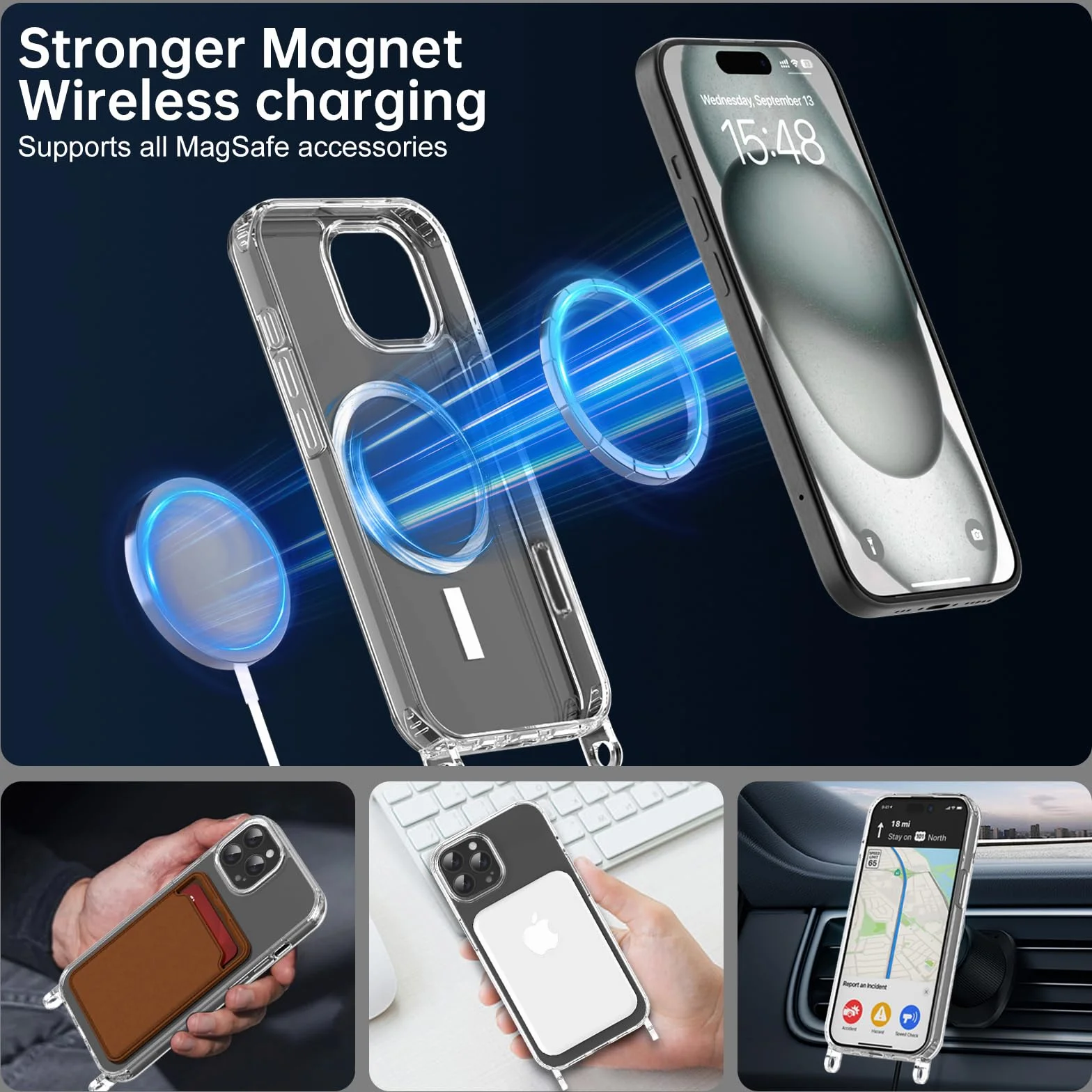 Magnetyczne etui do iPhone 16 Pro Max Magsafe przezroczyste odporne na żółknięcie odporne na wstrząsy z regulowanym kołnierzem