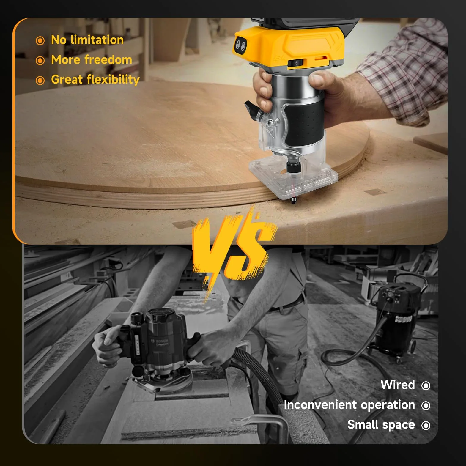 Akumulatorowa frezarka górnowrzecionowa do baterii Dewalt 20 V, 30 000 obr./min, elektryczny ręczny router palmowy z 5 sztukami 1/4", bezszczotkowy trymer nadaje się do obróbki drewna, szczelinowy
