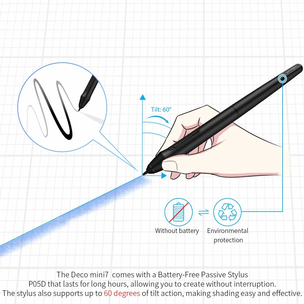 XPPen Deco Mini7 V2 tablet graficzny z długopisem bez baterii 16384 poziomów, do rysowania, OSU Play, kompatybilny z Windows/Mac OS/Android 10.0/Chrome OS