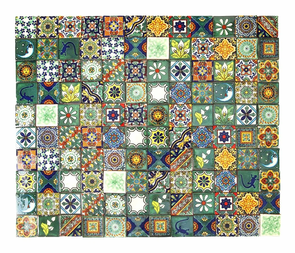 Verdicino Meksykańskie płytki 5 x 5 cm, 120 sztuk, płytki łazienkowe i kuchenne Talavera , dekoracja łazienki, prysznica, schodów, tylnej ścianki kuchennej, płytki cementowe, marokańskie wzory