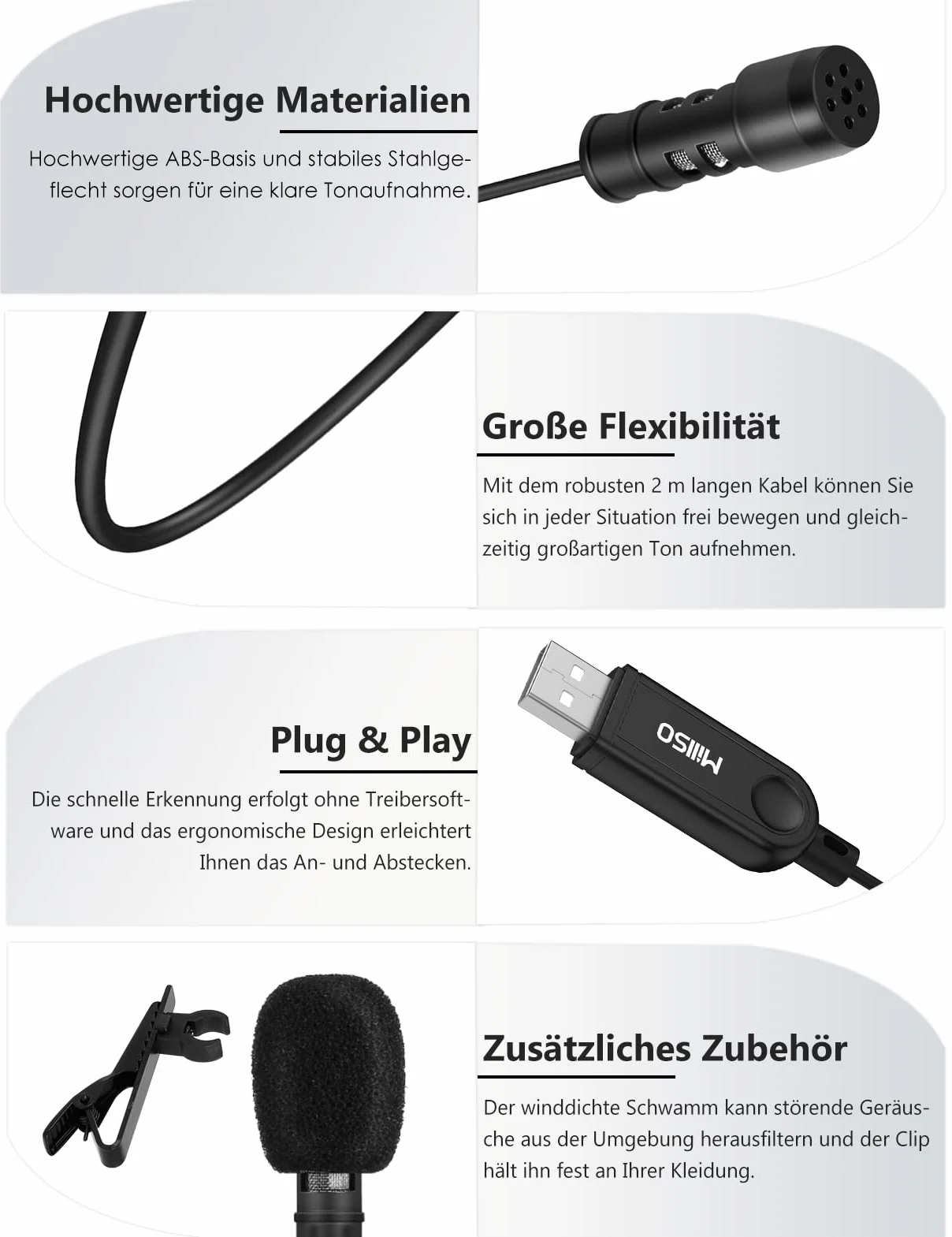 MillSO Mikrofon krawatowy USB z gniazdem 3,5 mm do monitorowania Wielokierunkowy mikrofon USB Clip-On Mini kompatybilny z laptopami, komputerami stacjonarnymi, podcastami, Skypem i śpiewaniem