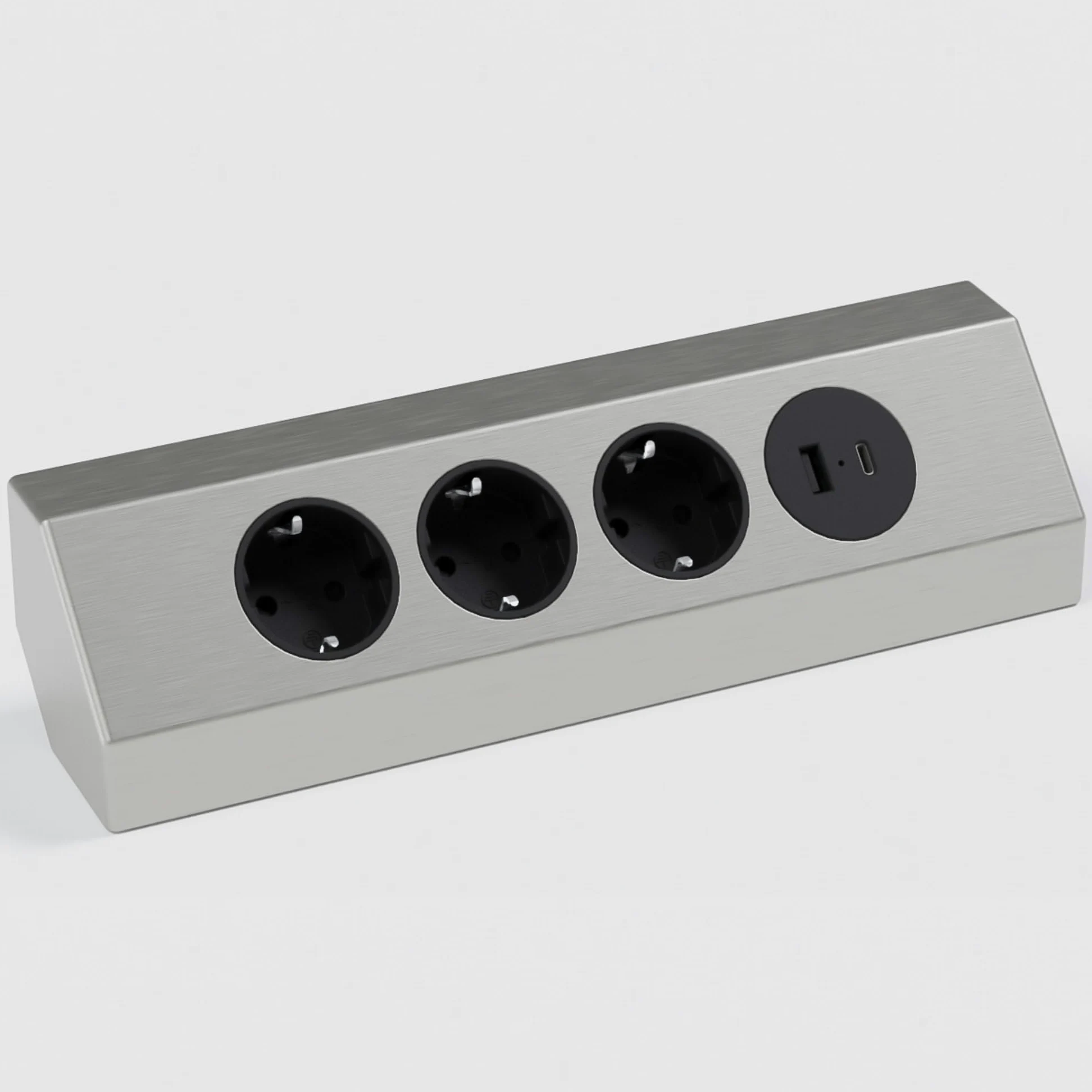 Kalb | Gniazdo narożne ze stali nierdzewnej, trójkątne gniazdko do doposażenia, 3 x 230 V AC, 1 gniazdo z 15,5 W, USB Charger Type, A+C, wtyczka z zestykiem ochronnym UE