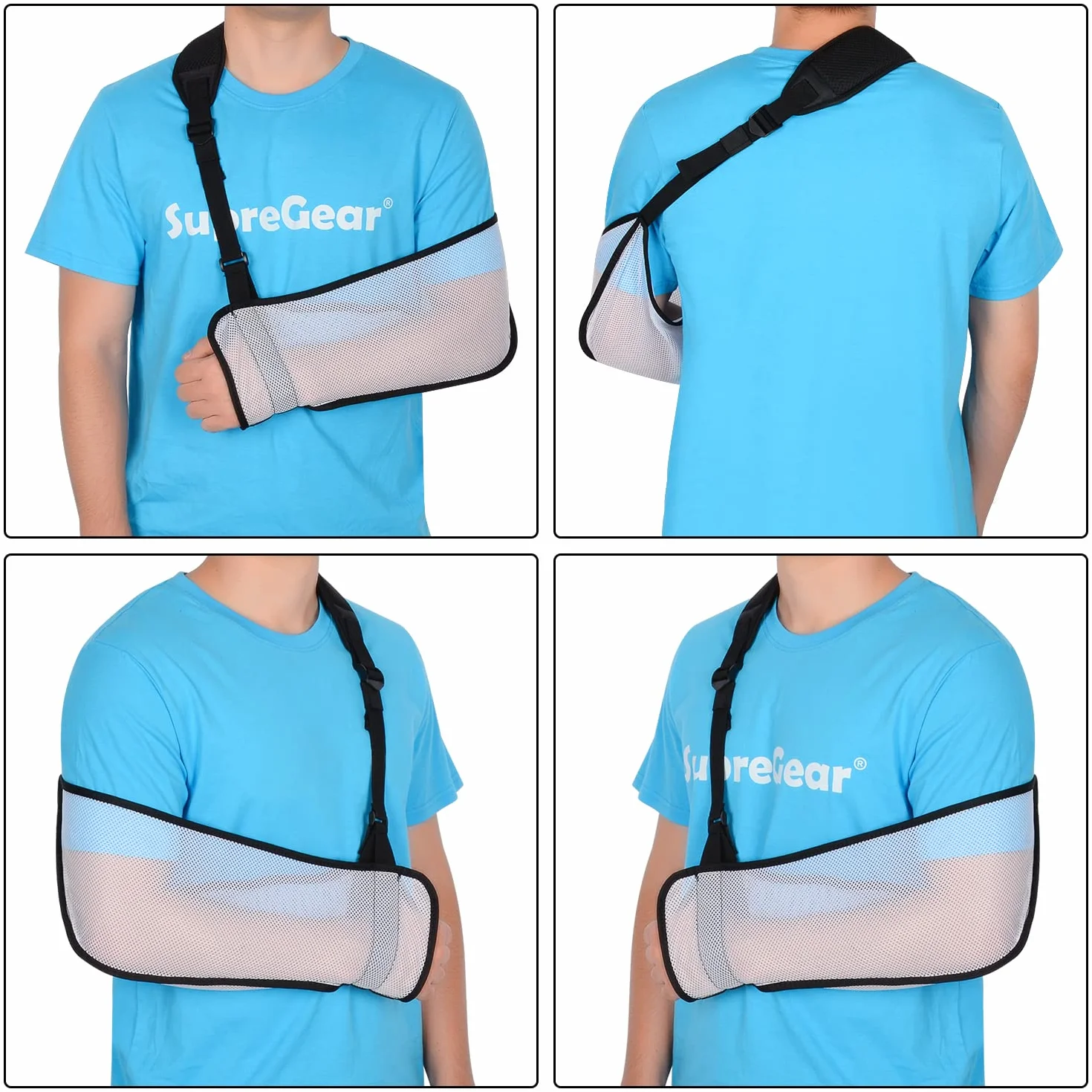 supregear Siatkowa chusta na ramię, regulowana, lekka, wygodna chusta na ramię, immobilizer, oddychająca, lewe ramię, stabilizator, wsparcie dla urazów, łokcia, nadgarstka, dłoni (biała)