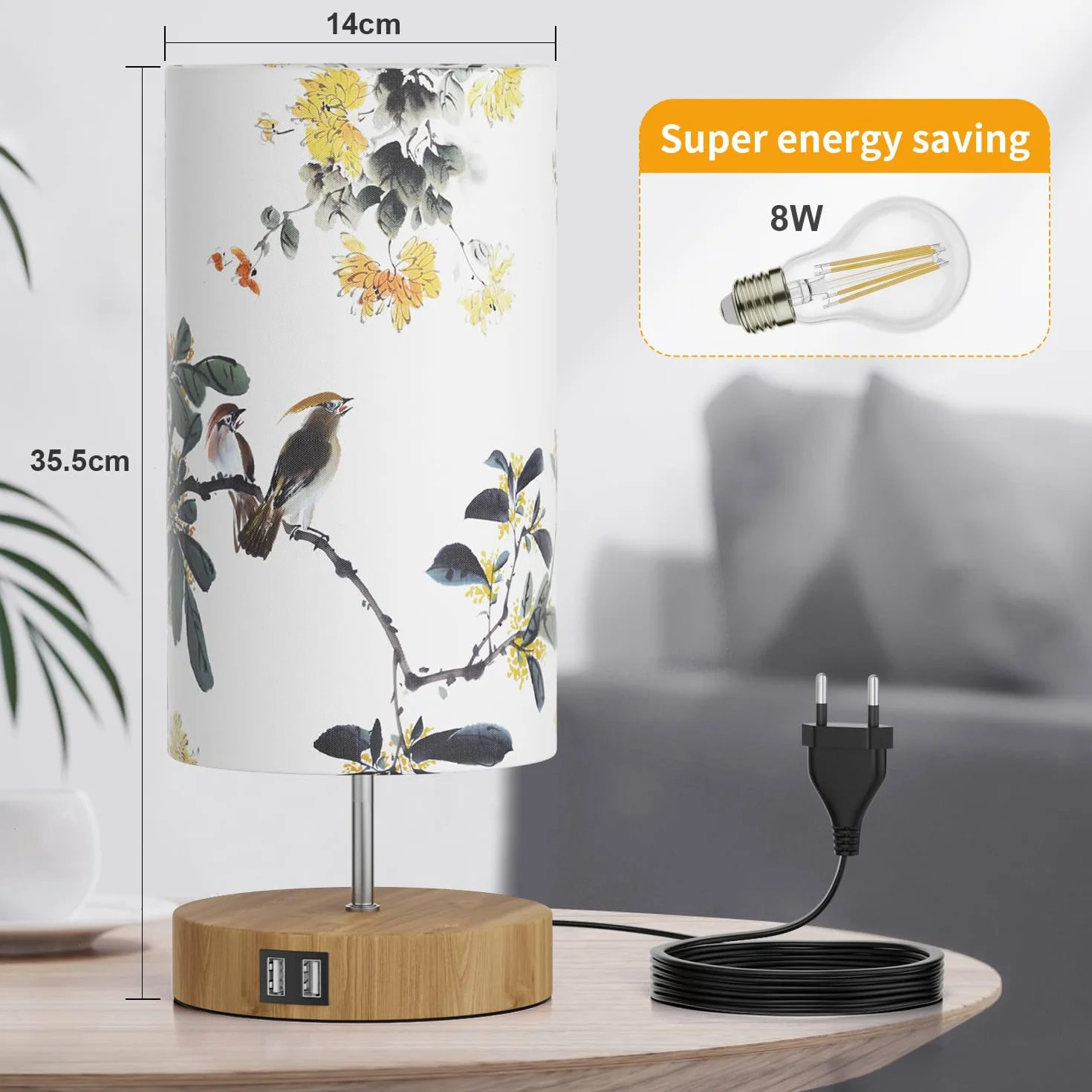 GPATIO Nowoczesna lampka nocna, dotykowa, ściemniana, dekoracja sypialni, z nadrukiem, 2 porty ładowania USB, lampa LED