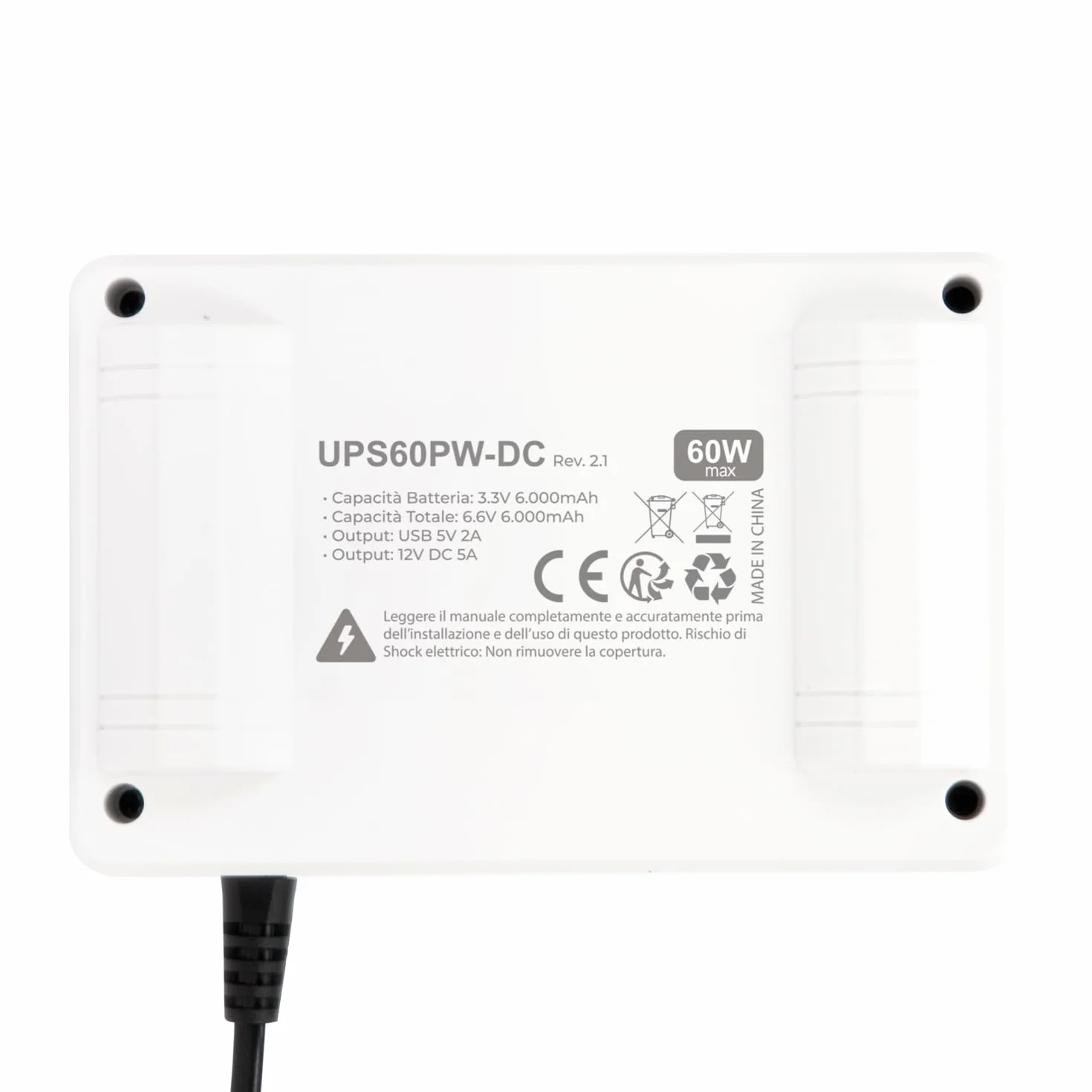 VulTech UPS60PW-DC Rev. 2.1 Biały Mini UPS 6000 mAh 60 W Przenośny zasilacz awaryjny do modemu routera bezprzewodowego Kamera Power Bank Smartphone Wejście 100-240 VAC USB 5 V DC 12 V