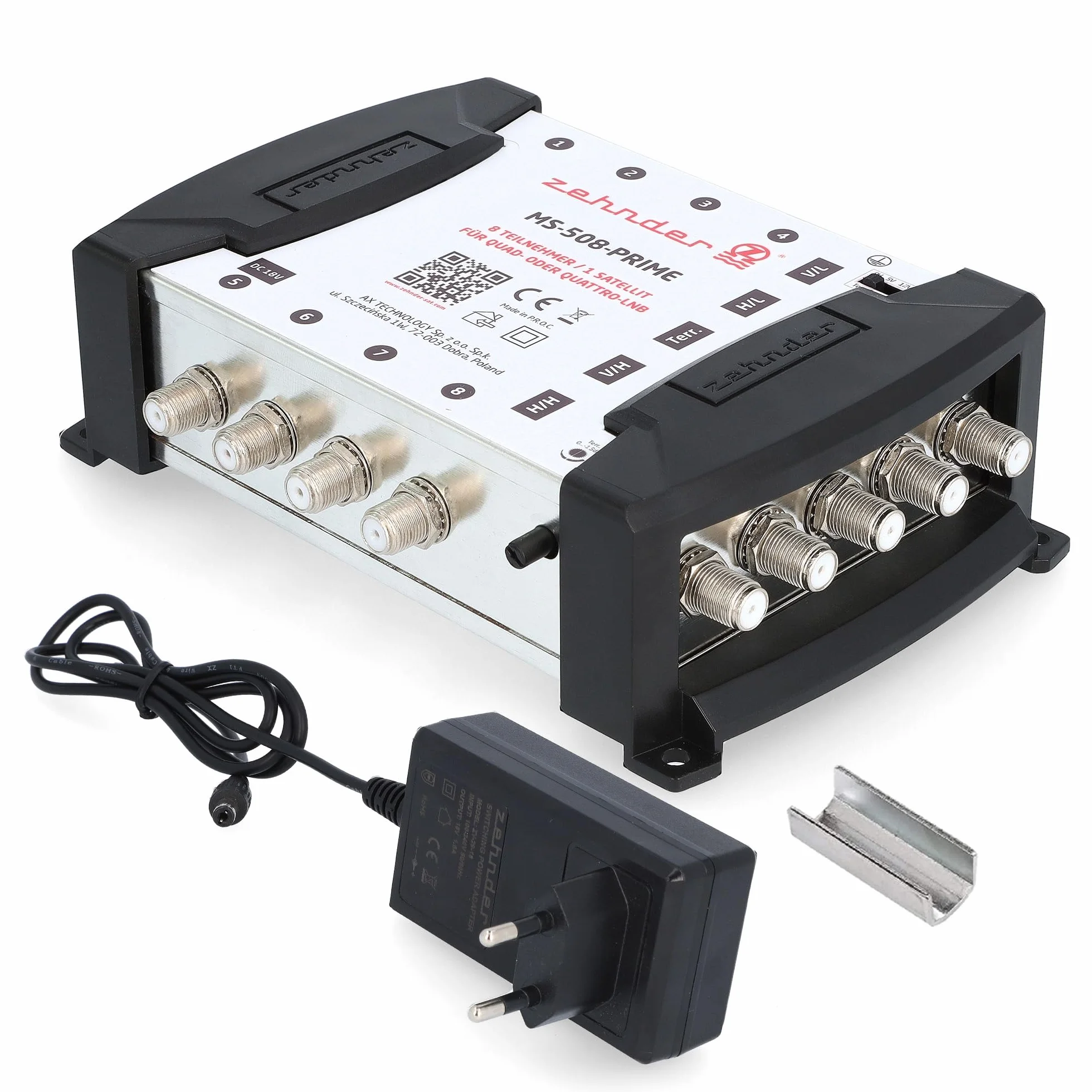 [ Test bardzo dobry] ZEHNDER 5/8 Multiprzełącznik do Quattro i Quad LNB, multiswitch dla 1 satelity i 8 odbiorników (TV, odbiornik satelitarny), rozdzielacz cyfrowej matrycy HD 4K, antena lustrzana