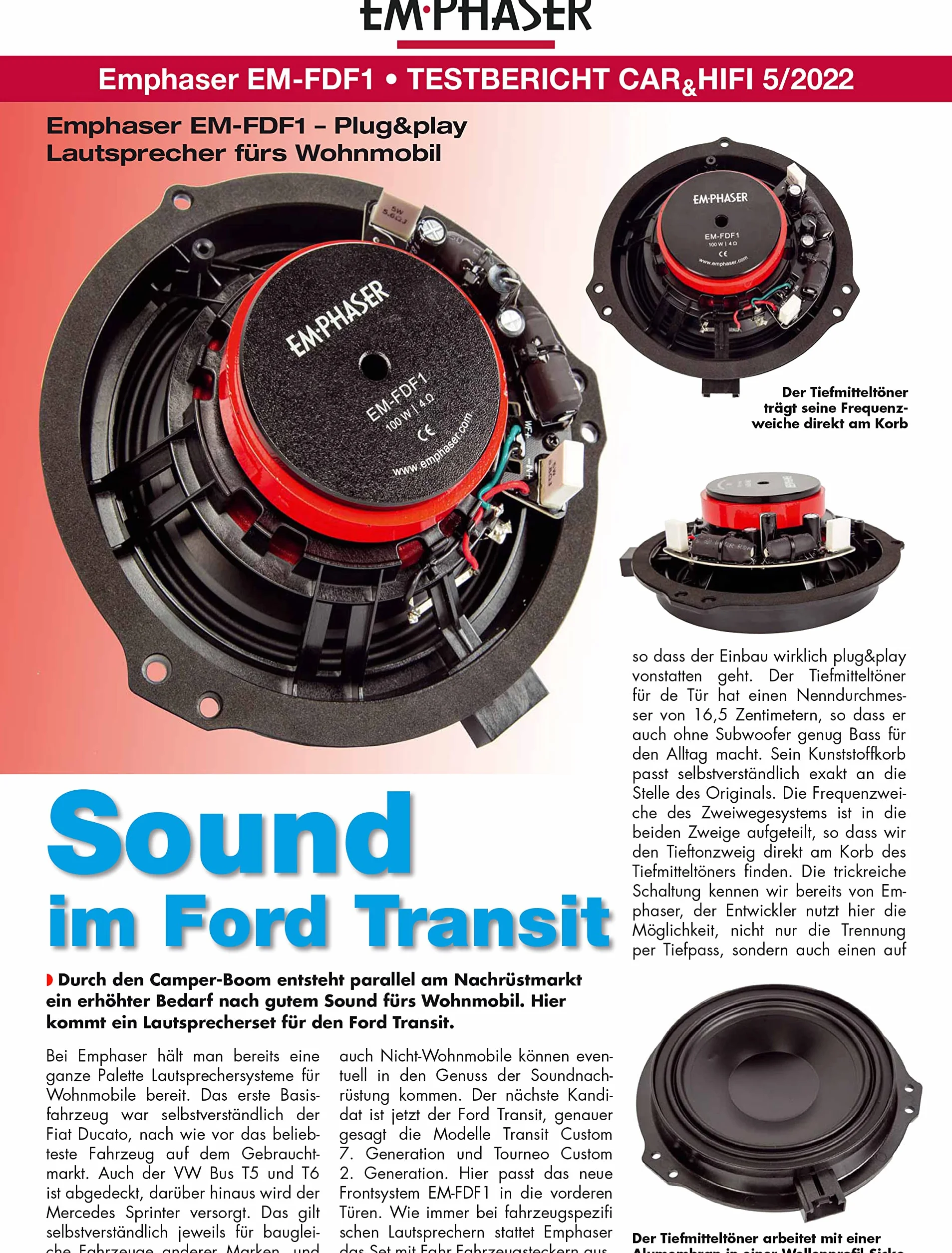 Emphaser EM-FDF1 Ford Transit 16 cm Kompo Lautsprecher System vordere Türen