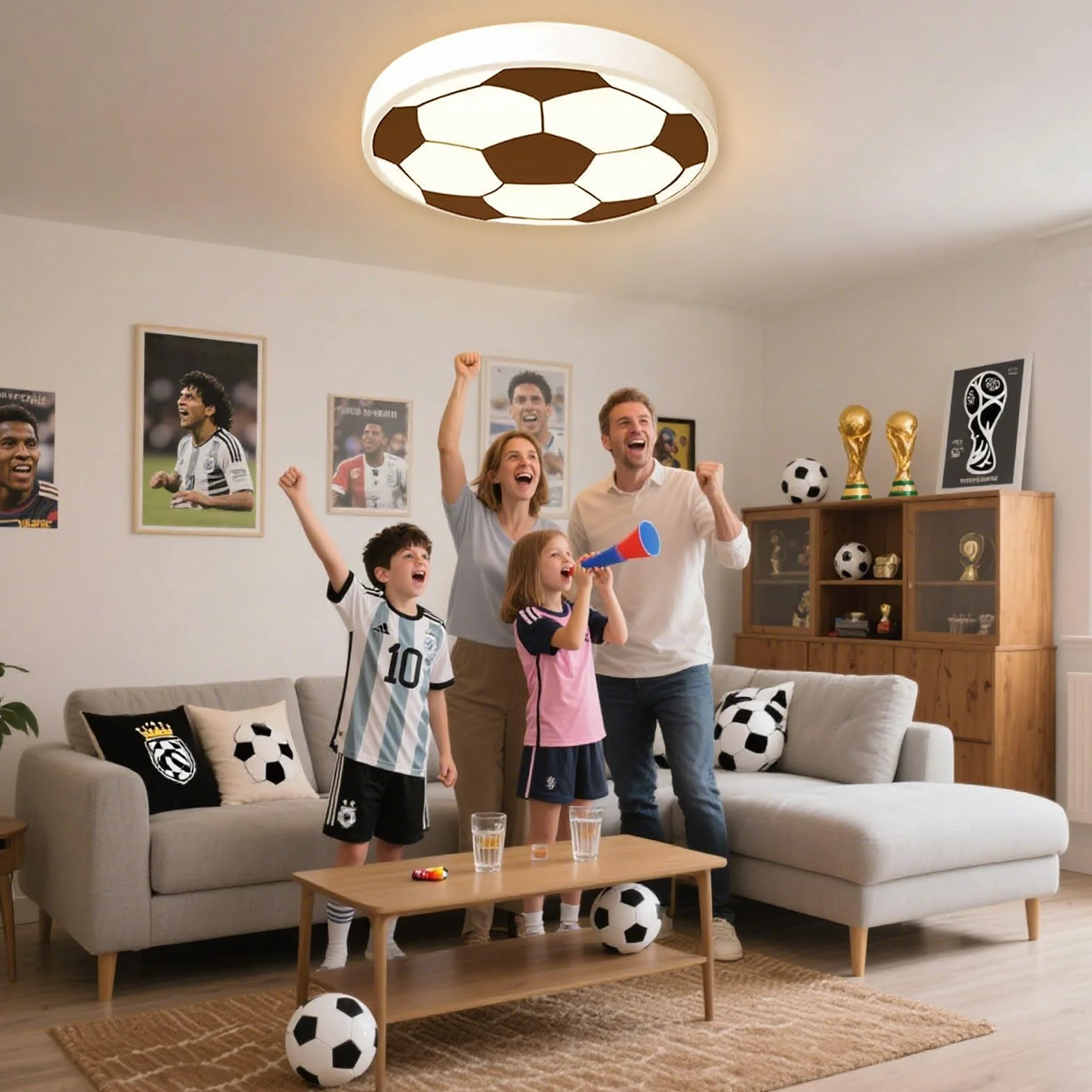DROMEZ Lampa Sufitowa LED do Pokoju Dziecięcego, Ściemnialna, 48 W, Piłka Nożna, Cienka, Okrągła, z Pilotem, do Sypialni, Pokoju Młodzieżowego, 3000-6000 K, Ø