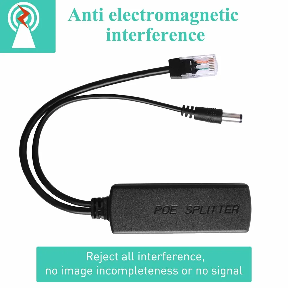 GeeekPi Rozdzielacz Gigabit PoE, adapter Ethernet 48 V na 12 V 2 A, zgodny z IEEE 802.3af