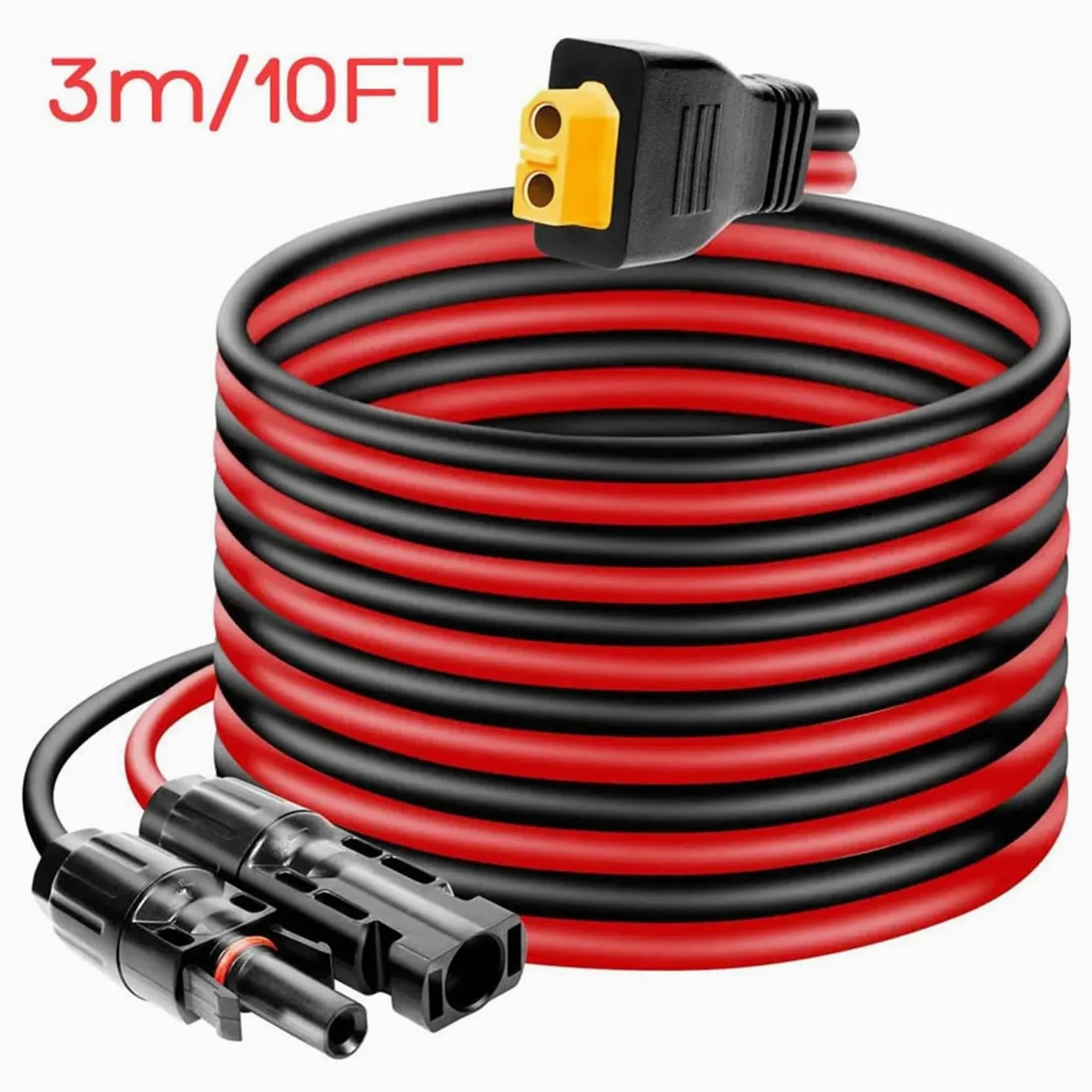 Kabel solarny 3 m 1,5 m, przyłącze do panelu słonecznego 12AWG na XT60 kabel adaptera do generatorów solarnych (3 m 10 stóp)