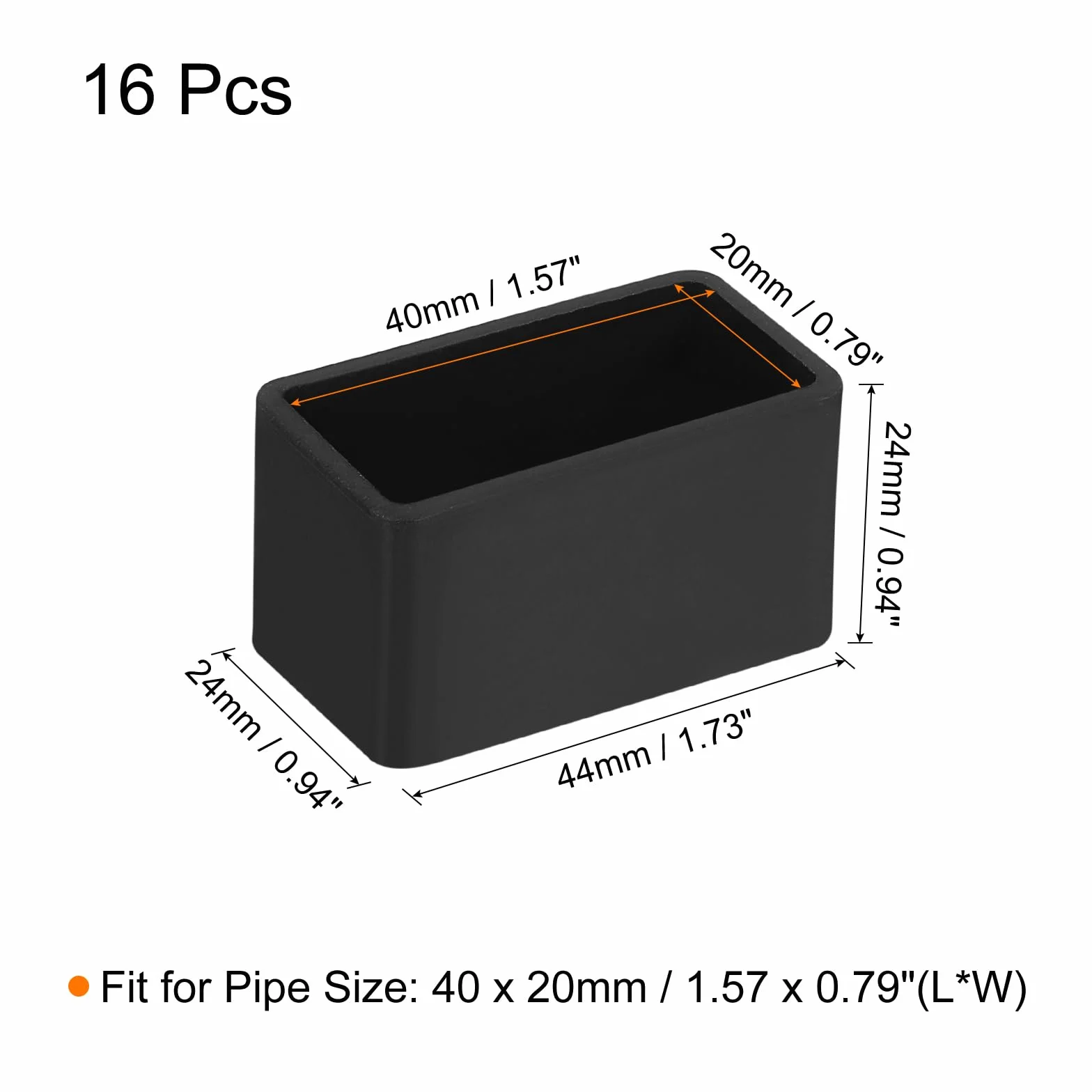 QUARKZMAN 16 sztuk kwadratowych nakładek na nogi krzeseł, 40 mm x 20 mm OD czarne nóżki meblowe, podkładki pod nogi stołu, ochraniacze podłogi, na stół tarasowy, szafę, meble łóżka