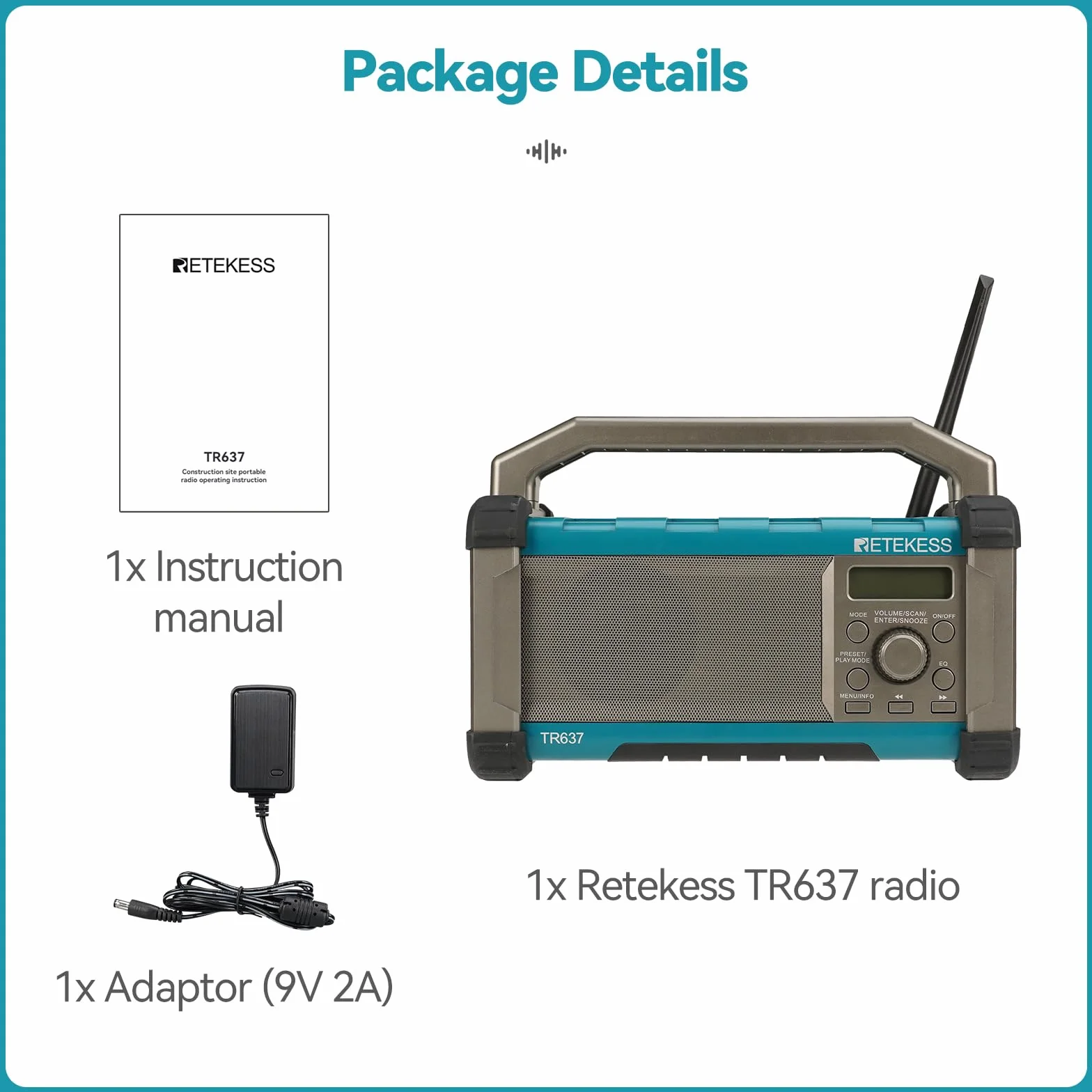 Retekess TR637 Bezprzewodowe Radio Bluetooth FM AM Ładowalne 5000 mAh Przenośny
