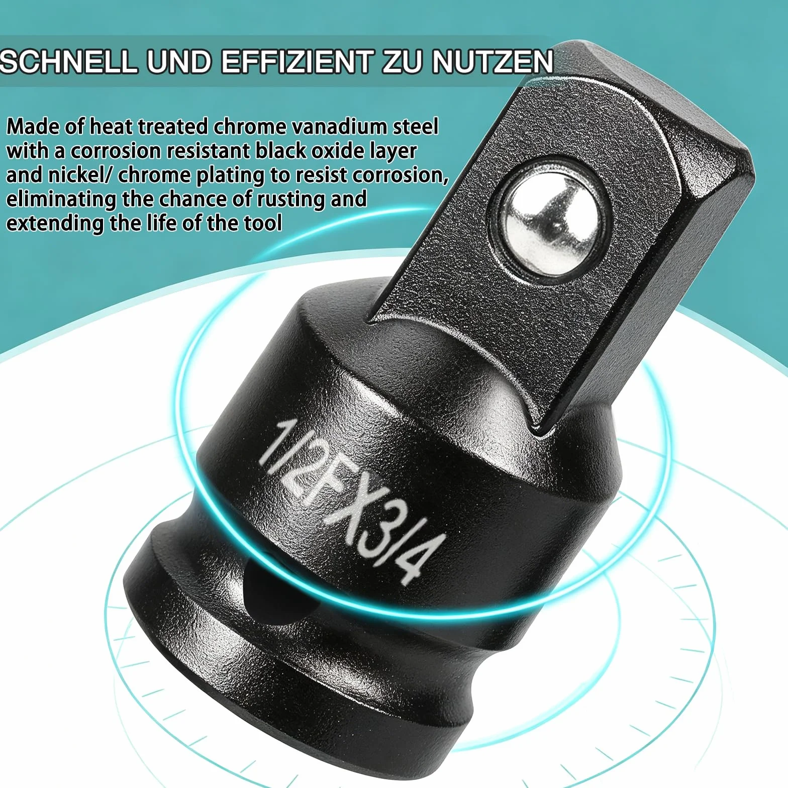 6-częściowy zestaw adapterów nasadowych, 1/4" 3/8" 1/2" 3/4", adapter redukcyjny do napędu czworokątnego, adapter narzędziowy do grzechotki i drążka dynamometrycznego