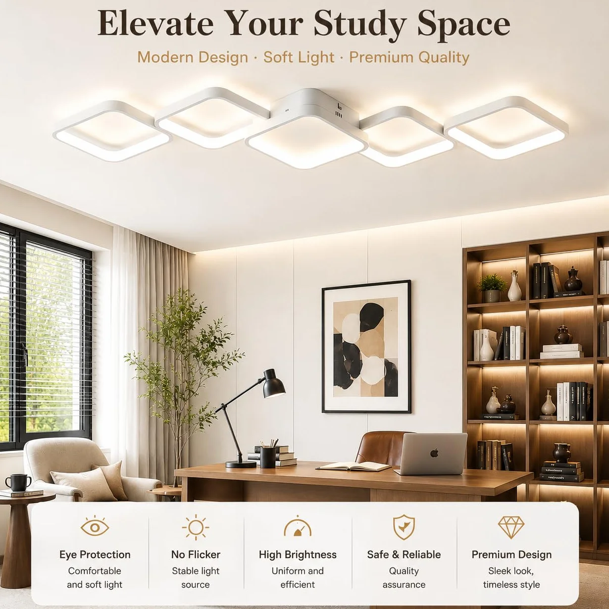 Ściemnialna Lampa Sufitowa LED 54W z pilotem i aplikacją, Biały Nowoczesna Lampa do Salonu, Sypialni, Przedpokoju, Kuchni, 5400LM, Regulacja Temperatury Barwowej 3000K-6000K, Pamięć Ustawień
