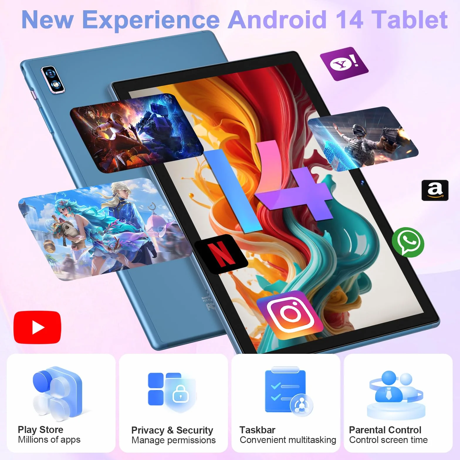 Tablet 10 cali Android 14 22GB RAM 128GB ROM 5G WiFi Widevine L1 8 rdzeni 2,0 GHz GPS 8000 mAh Niebieski