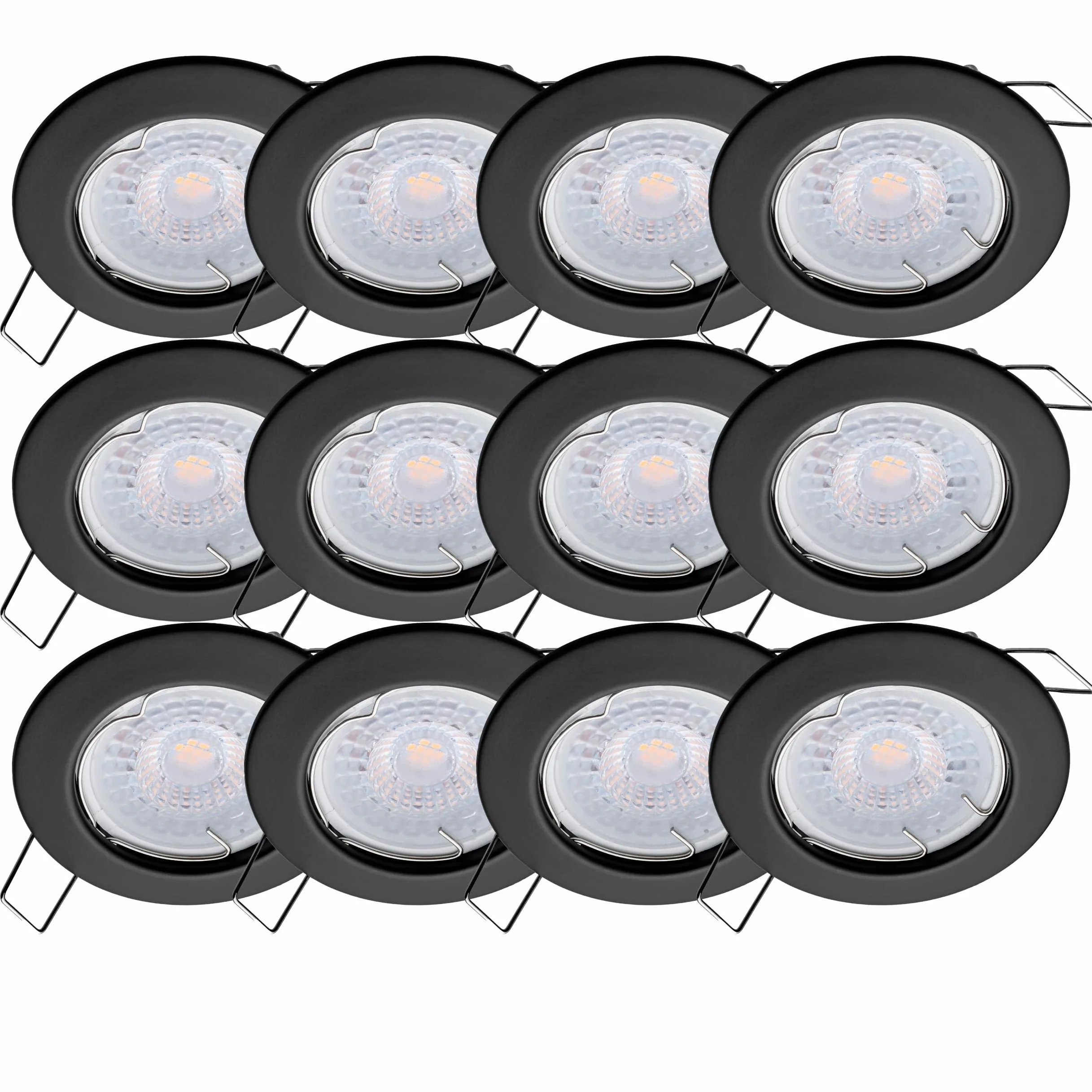 Oktaplex zestaw 12 reflektorów punktowych LED – 3 stopnie ściemniania – 4,8 W 3000 K 230 V 380 lm ciepła biel 110° – punktowa lampa punktowa sufitowa czarna średnica otworu 60 mm reflektor sufitowy Sedan