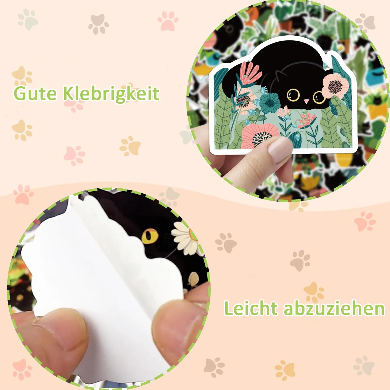 Kawaii naklejki winylowe wodoodporne 60 sztuk 4-6 cm czarne koty rośliny laptop deskorolka rower